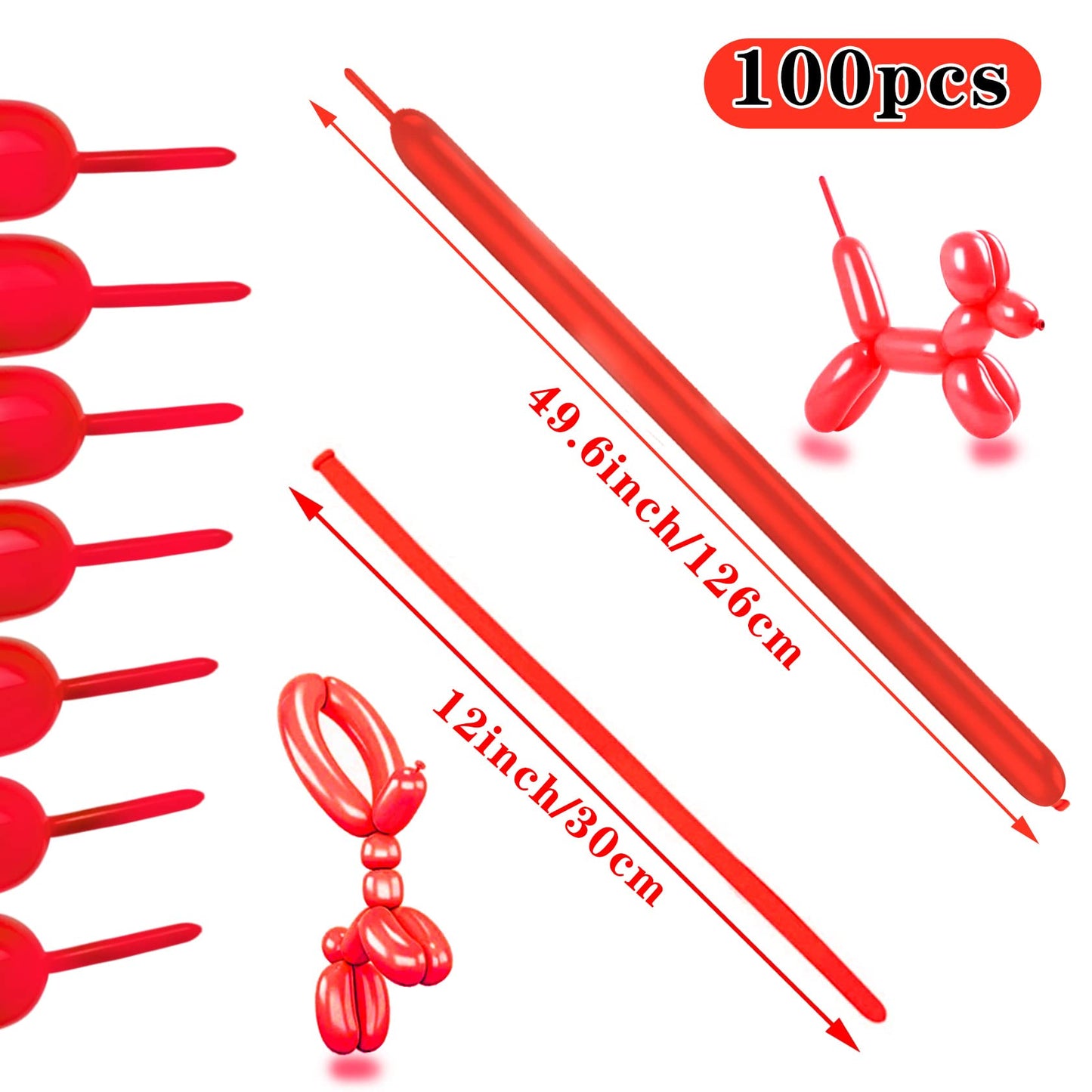ASIYUHY 260 Long Red Balloons – 100 Pack, Durable Twistable Latex for Animal Shapes
