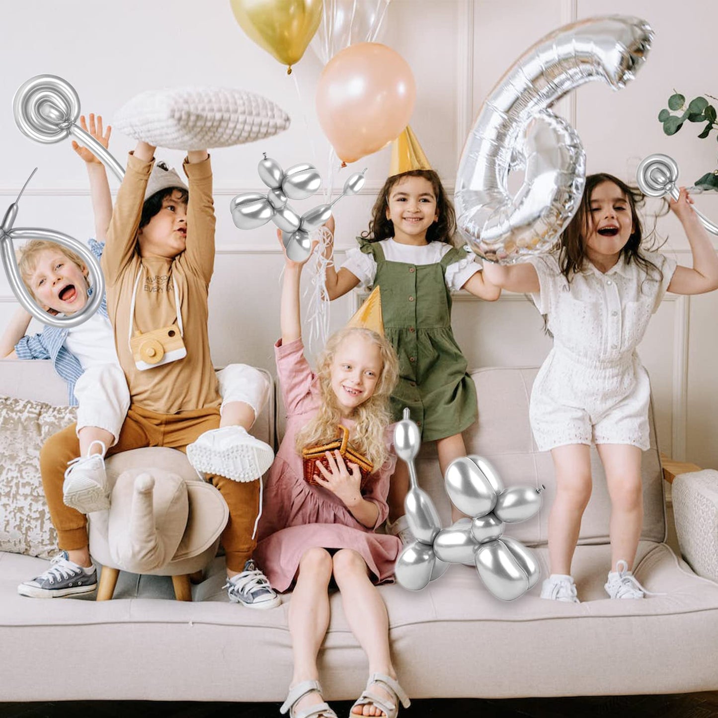 ASIYUHY Silver Metallic 260 Long Balloons – 100 Pack for DIY Animal Balloons