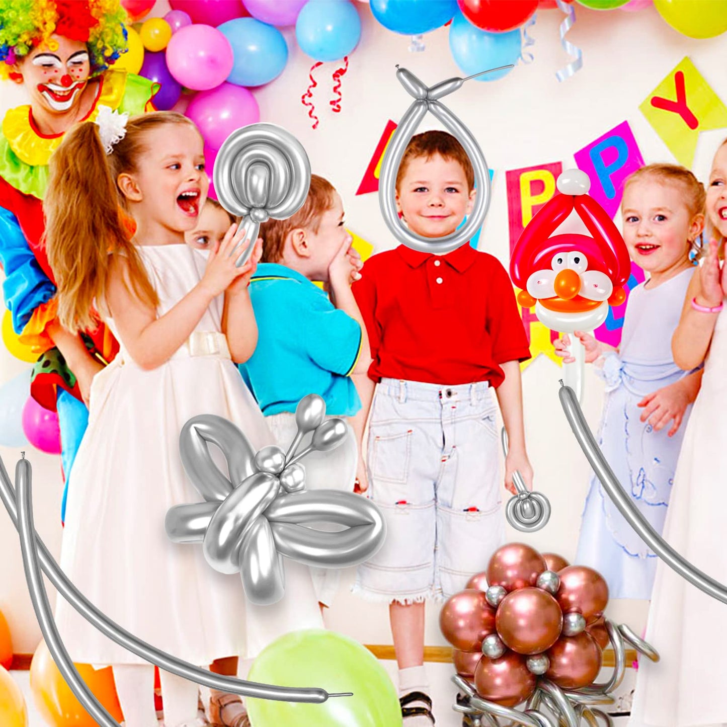 ASIYUHY Silver Metallic 260 Long Balloons – 100 Pack for DIY Animal Balloons