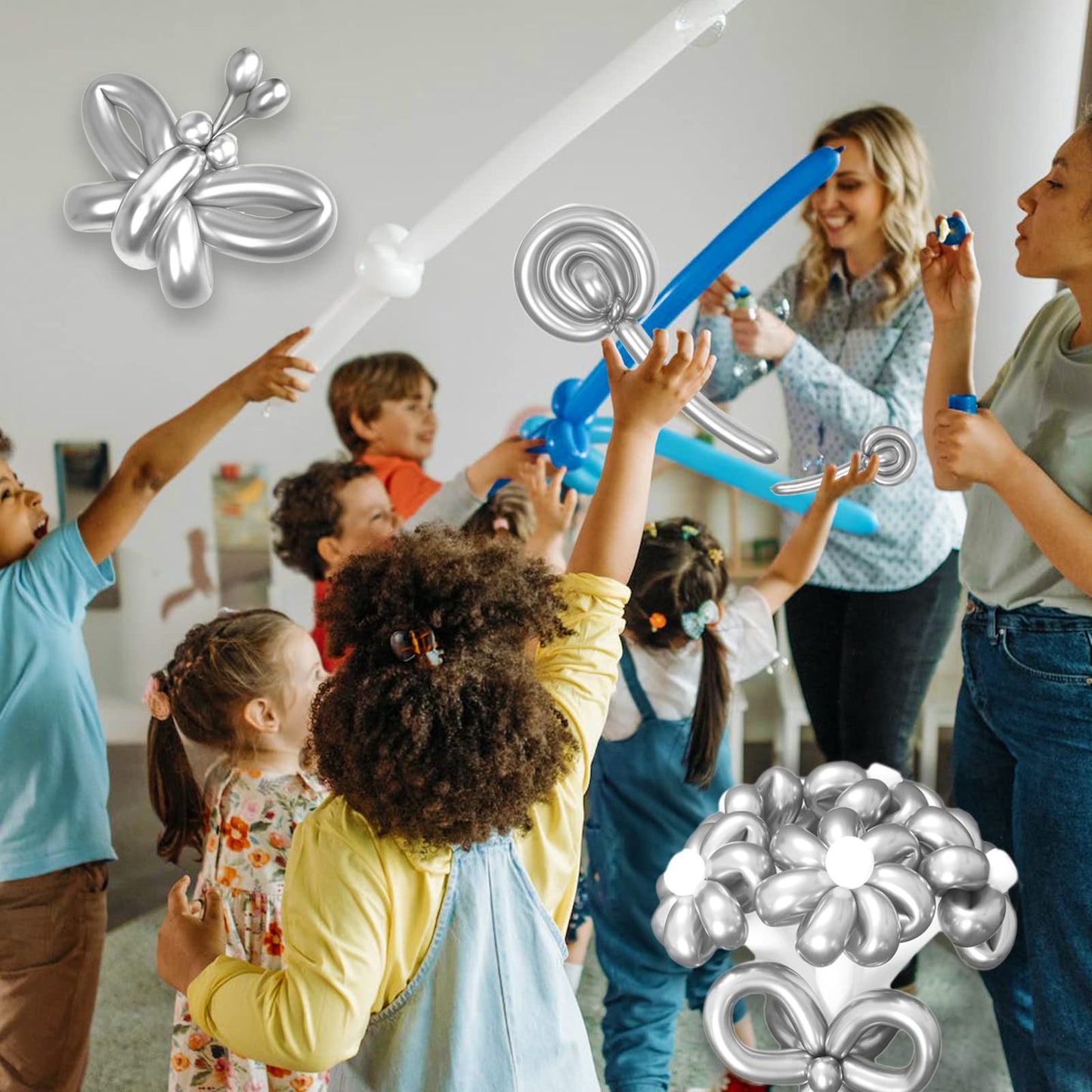 ASIYUHY Silver Metallic 260 Long Balloons – 100 Pack for DIY Animal Balloons