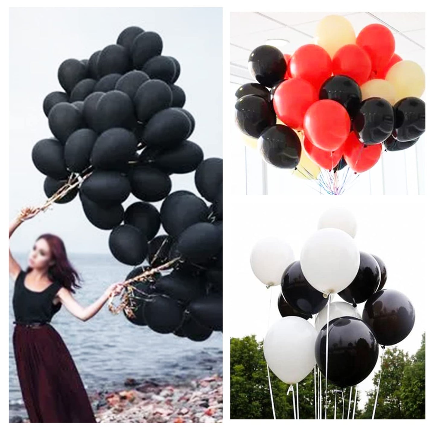ASIYUHY 100pcs Black and White 12-Inch Balloons – Thickened Latex Party Decorations