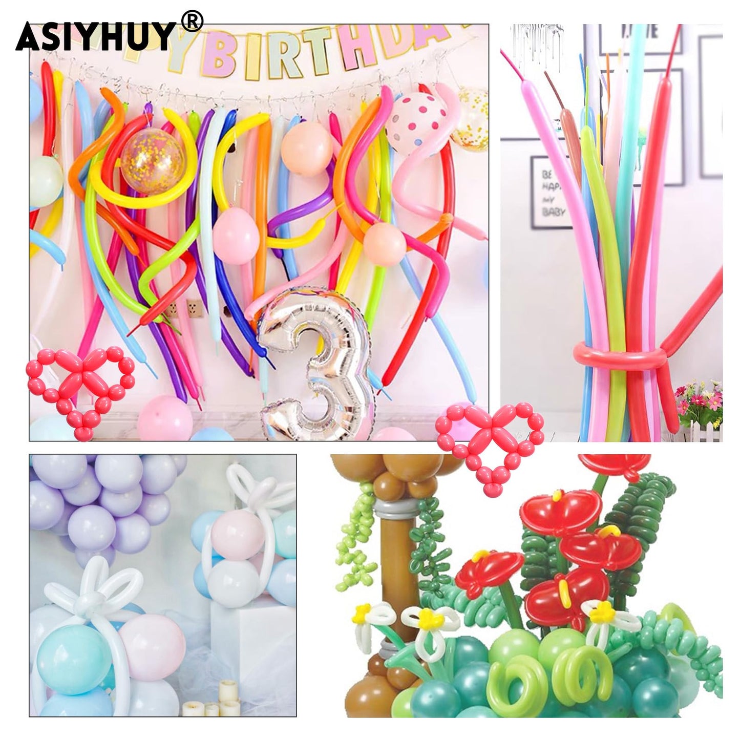 ASIYUHY Pastel 260 Long Balloons Pack — 100 Count for DIY Animal Shapes