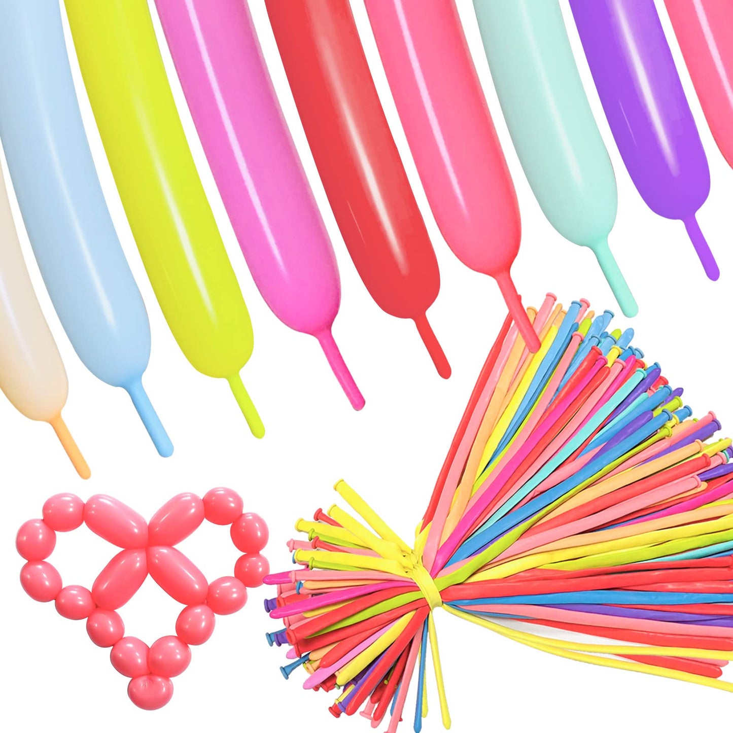 ASIYUHY Pastel 260 Long Balloons Pack — 100 Count for DIY Animal Shapes