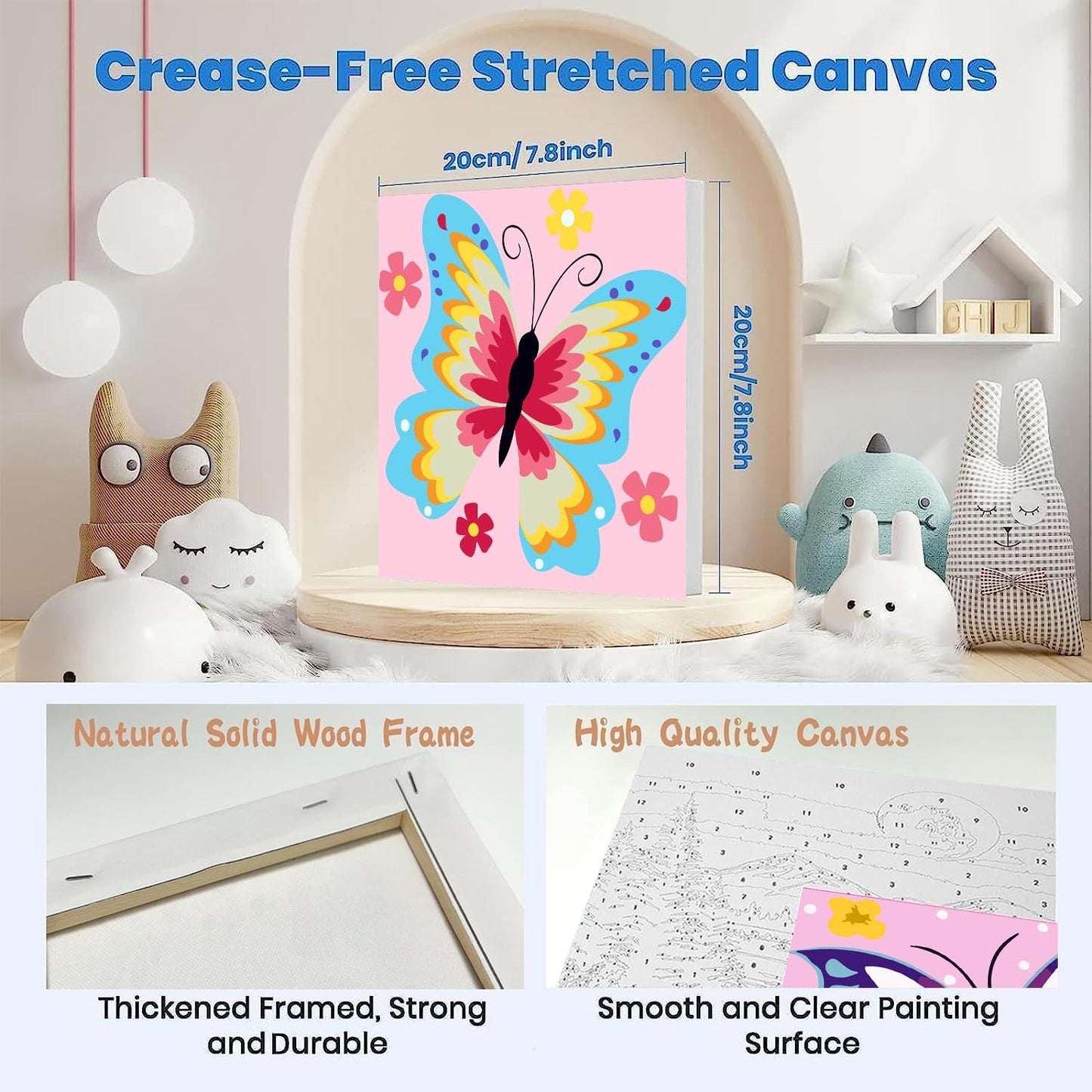 AskKQTX 2-Pack Butterfly Paint by Number Kit for Kids – Easy 8x8 Inch Canvas with Wooden Frame