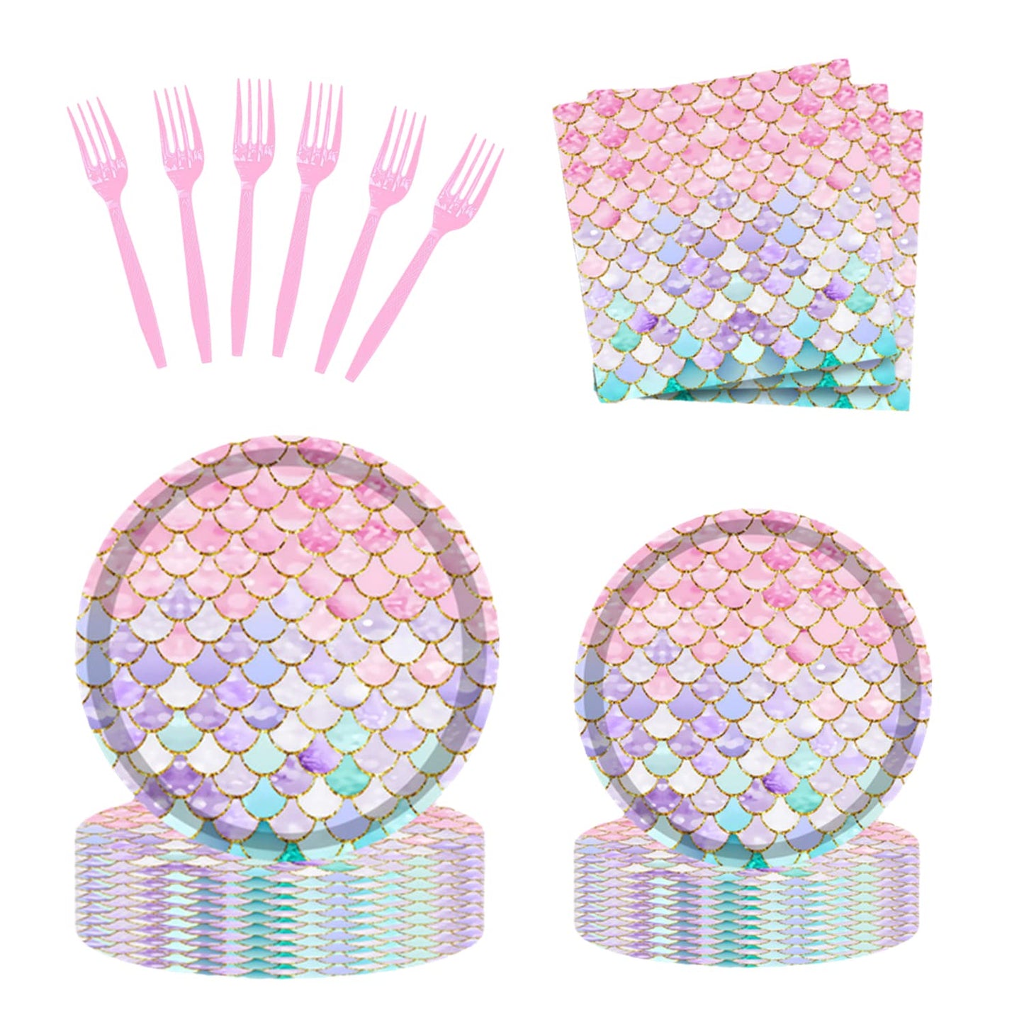 Askljeby 96 Pcs Mermaid Birthday Party Decorations — Plates, Napkins & Forks for 24 Guests