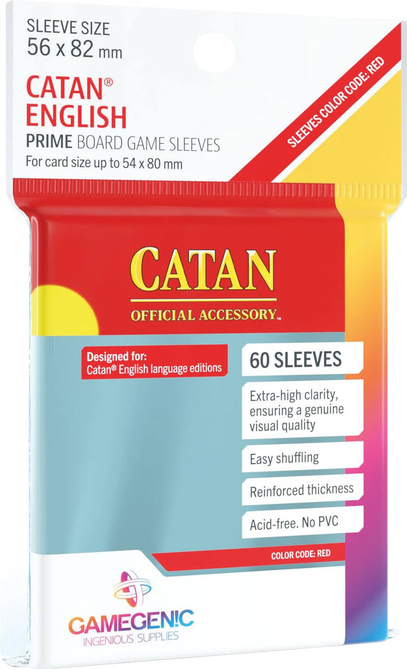 Asmodee Gamegenic GGS10072ML Prime Sleeves – Catan Red Sized, 60 Count, Clear