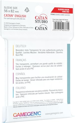 Asmodee Gamegenic GGS10072ML Prime Sleeves – Catan Red Sized, 60 Count, Clear
