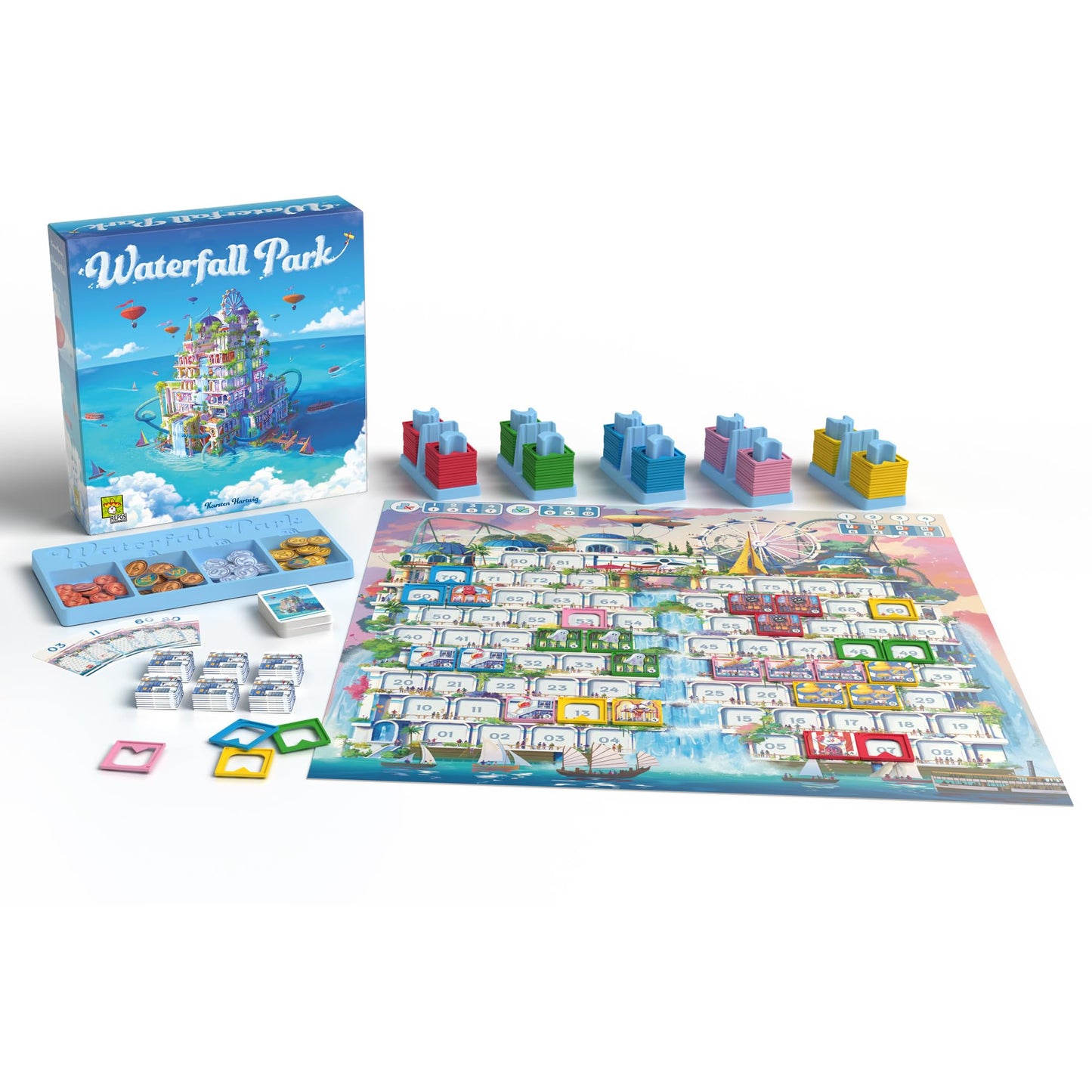 Waterfall Park Board Game by Asmodee – Build the Ultimate Vertical Amusement Park in 45 Minutes