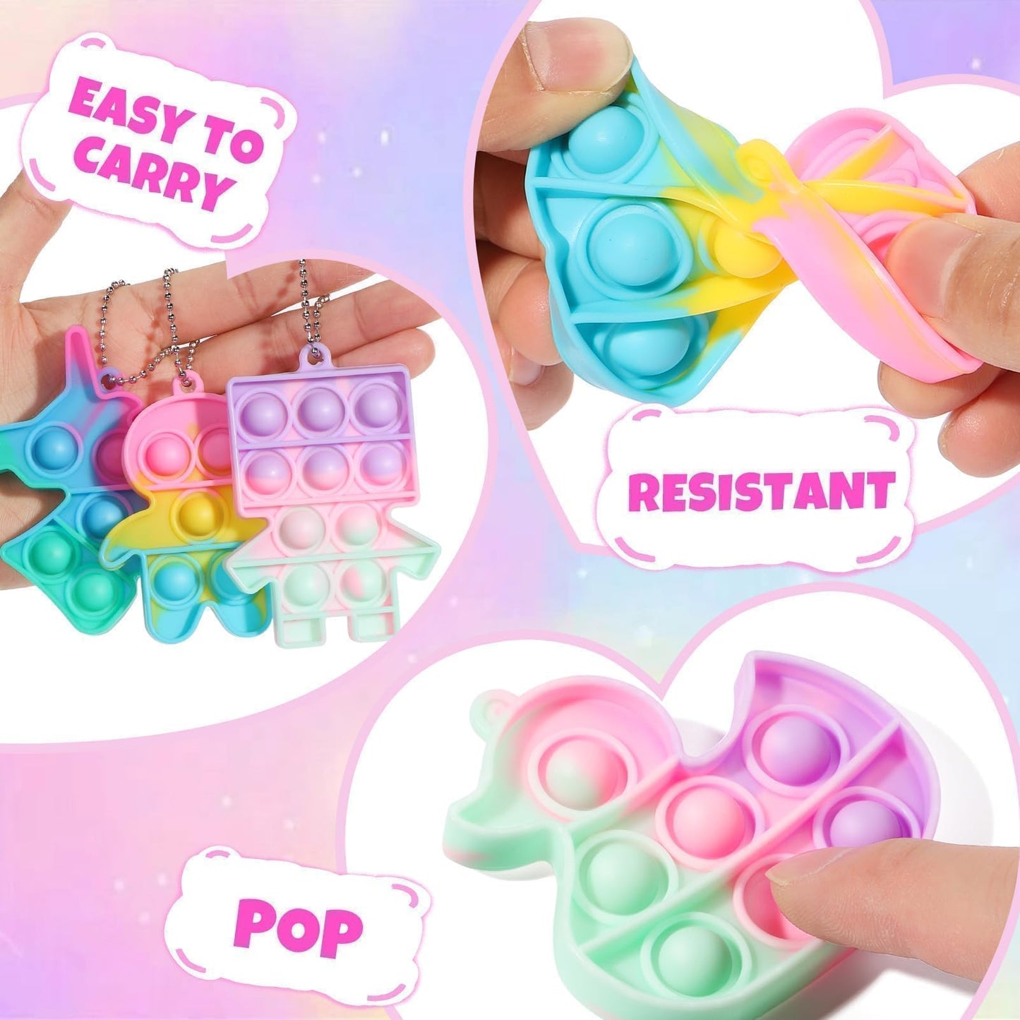 Asoulin 24-Pack Pop Fidget Keychains with Valentines Cards – Classroom Party Favors