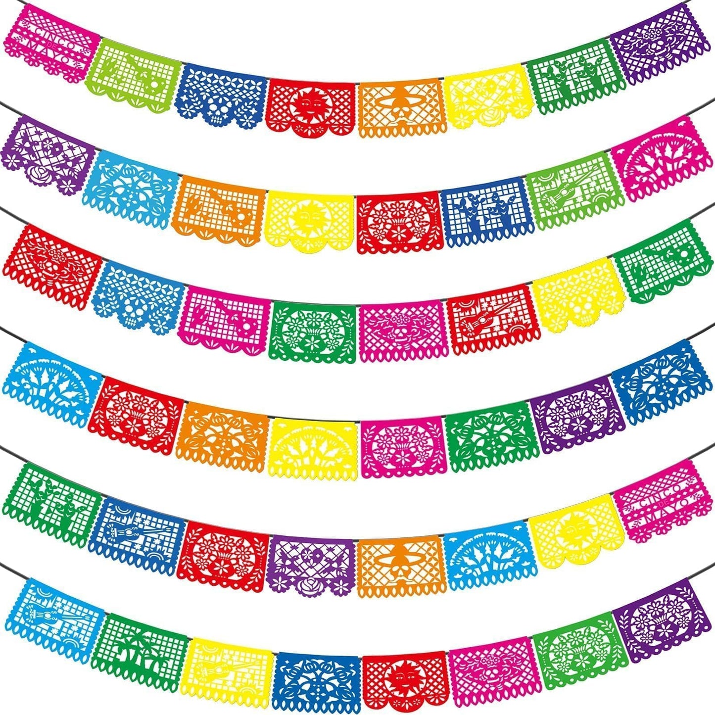 Asoulin 6PCS Papel Picado Fiesta Banners – Dia de Muertos & Cinco de Mayo Decor