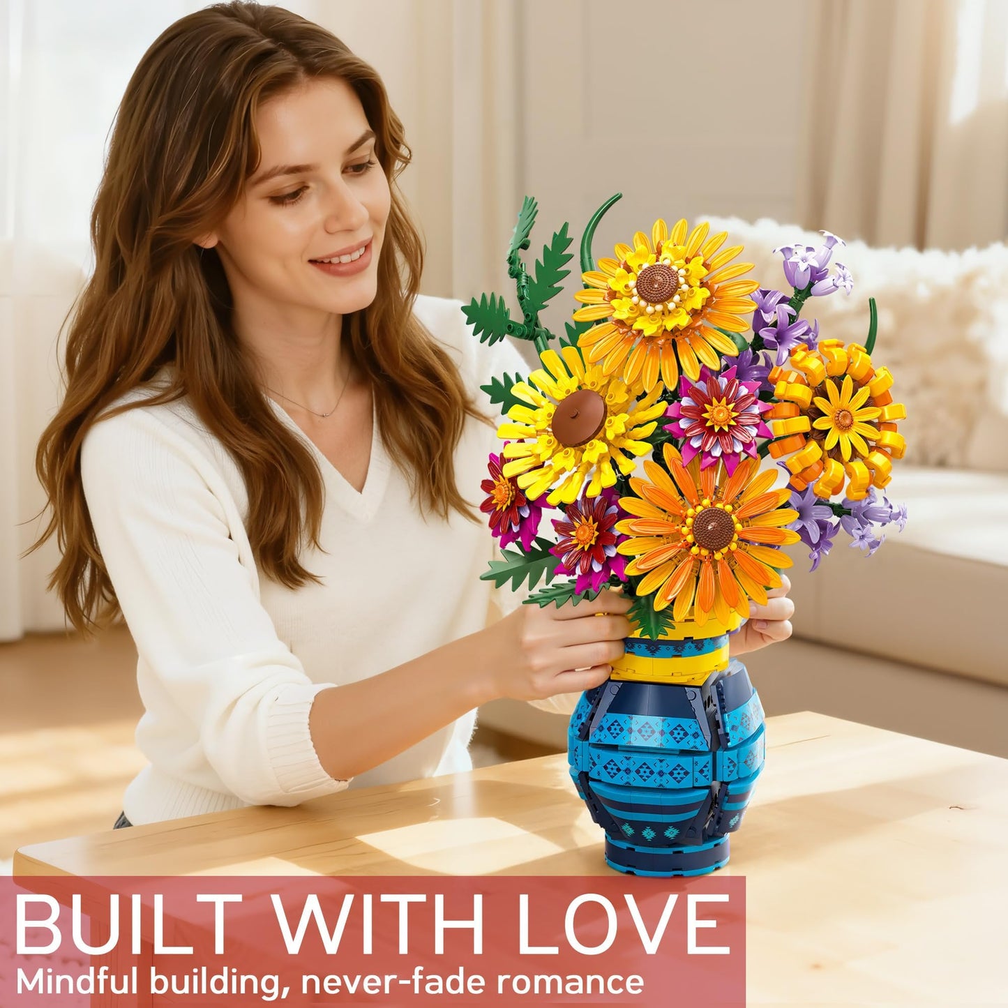 Asoulin Flower Bouquet Building Set with Vase – 1065PCS Sunflower Collection