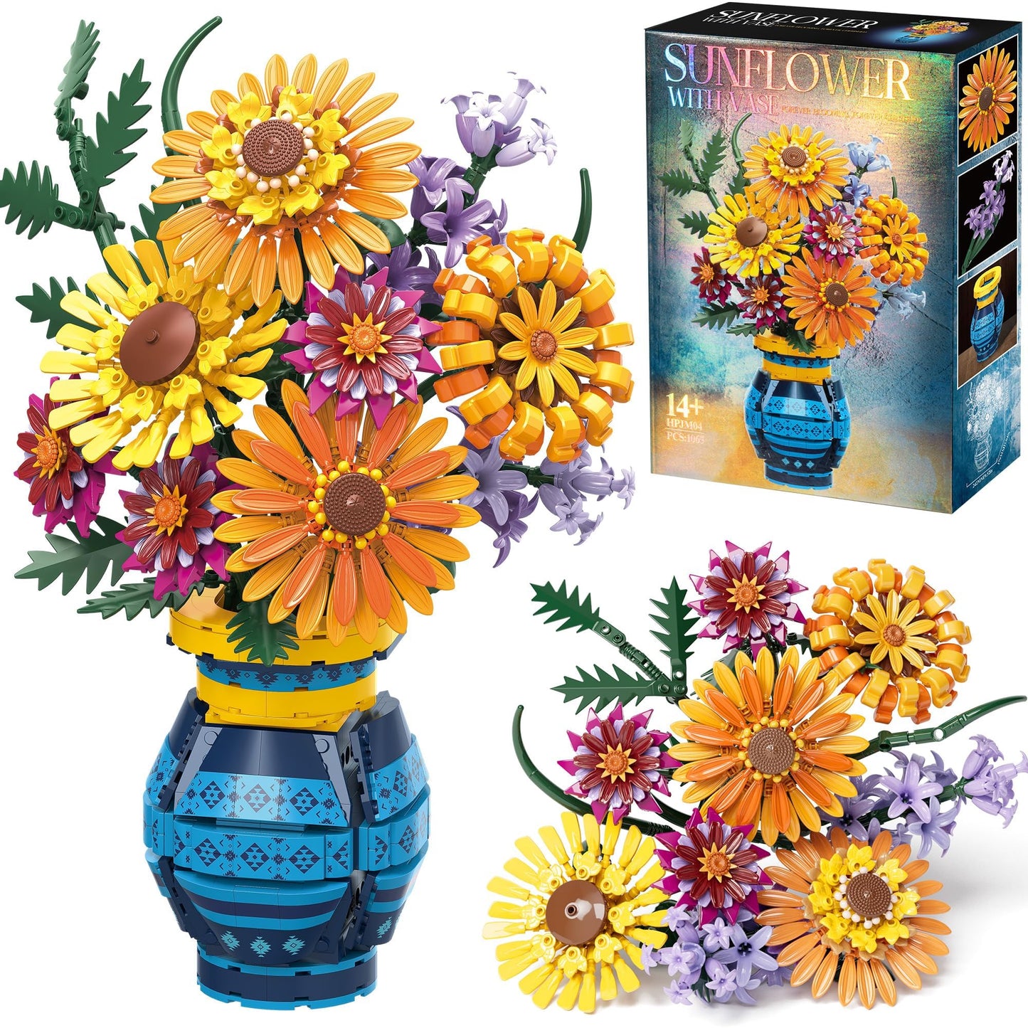 Asoulin Flower Bouquet Building Set with Vase – 1065PCS Sunflower Collection