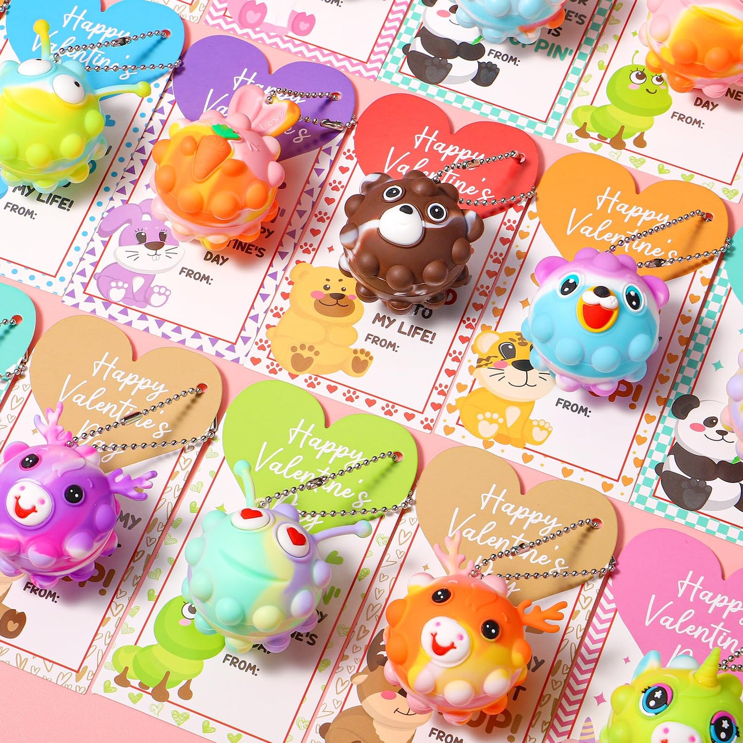 Asoulin 24PCS Valentines Day Cards with 3D Animal Pop Fidgets – Classroom Gifts & Party Favors