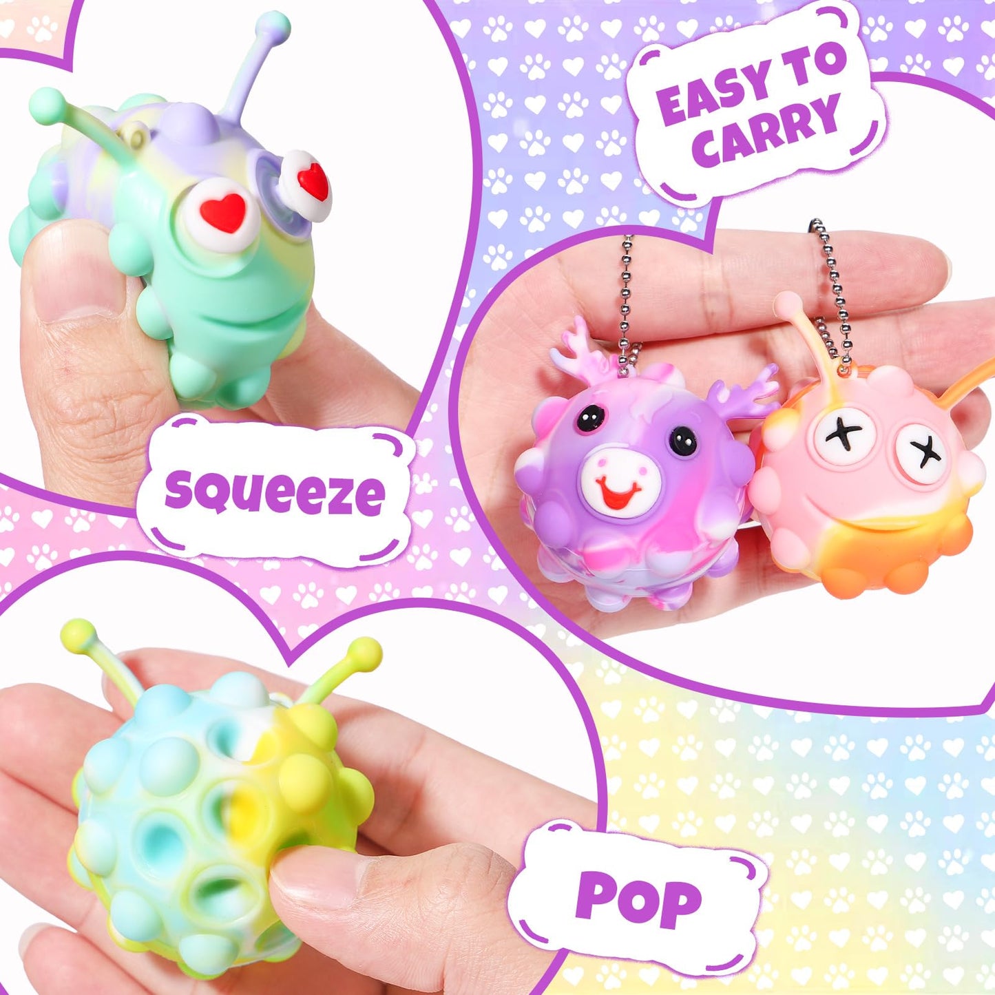 Asoulin 24PCS Valentines Day Cards with 3D Animal Pop Fidgets – Classroom Gifts & Party Favors