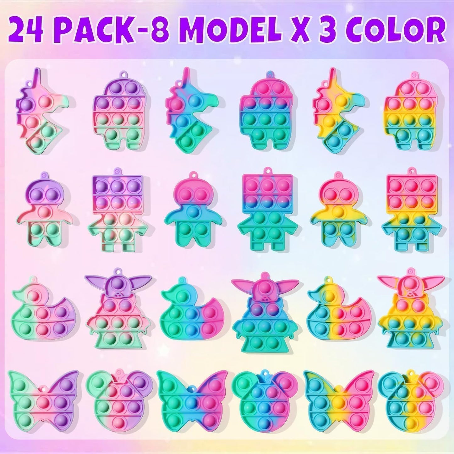 Asoulin 24-Pack Pop Fidget Keychains with Valentines Cards – Classroom Party Favors