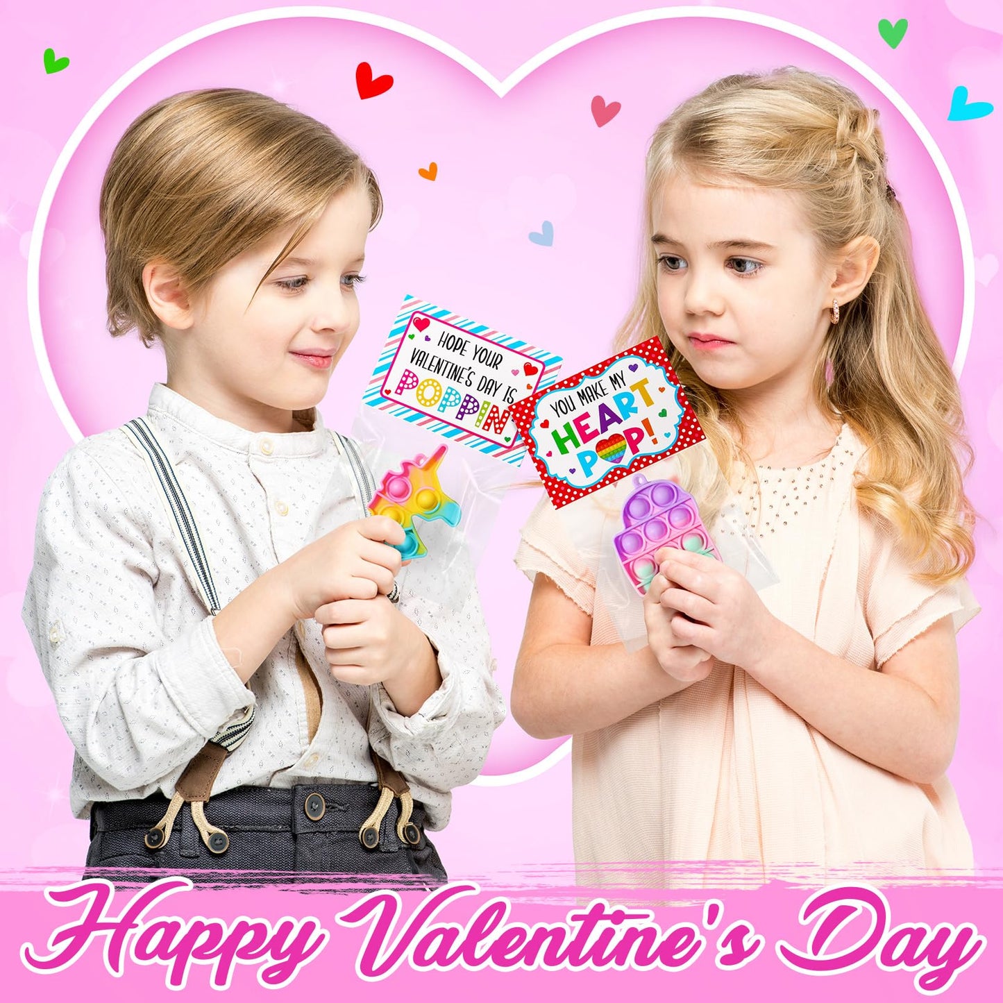 Asoulin 24-Pack Pop Fidget Keychains with Valentines Cards – Classroom Party Favors