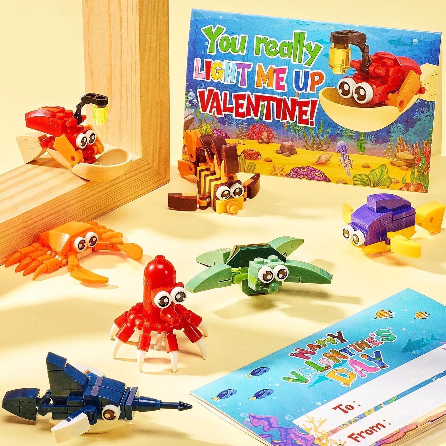 Asoulin 24PCS Sea Animal Building Blocks Valentines for Kids – Classroom Party Favors