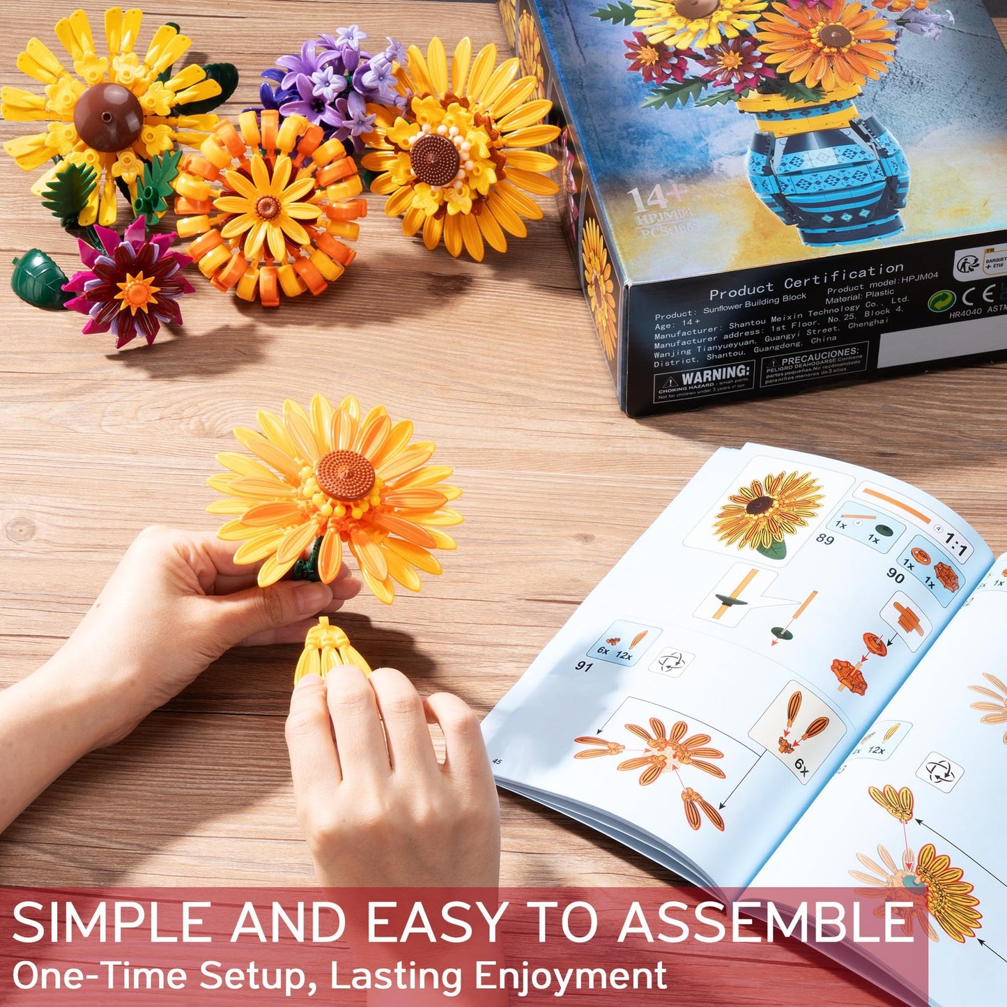 Asoulin Flower Bouquet Building Set with Vase – 1065PCS Sunflower Collection