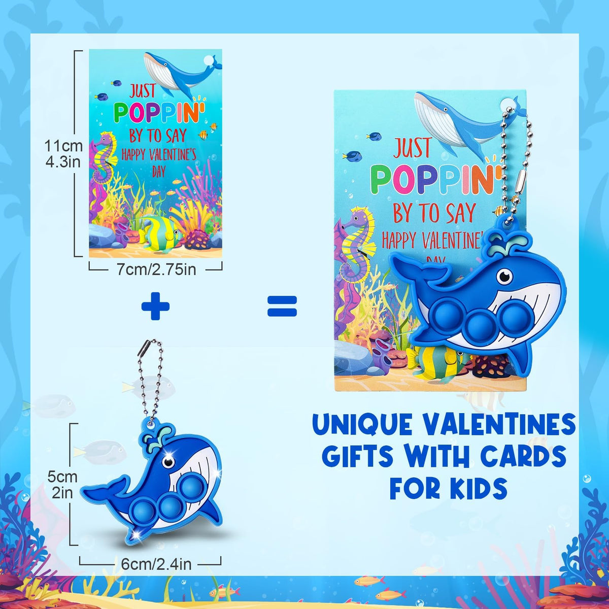 Asoulin 24PCS Sea Animal Pop Fidget Keychains + Valentines Cards – Classroom Party Favors