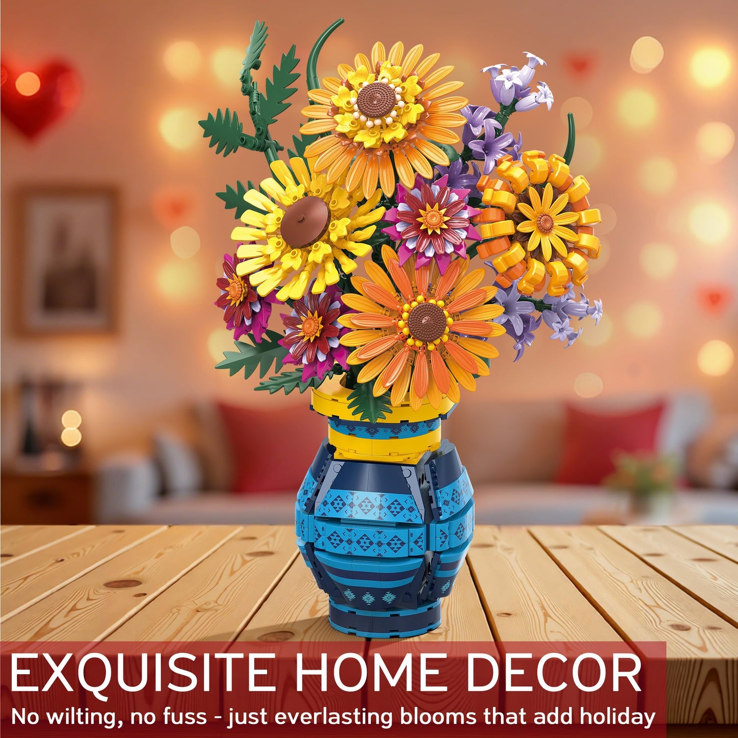 Asoulin Flower Bouquet Building Set with Vase – 1065PCS Sunflower Collection