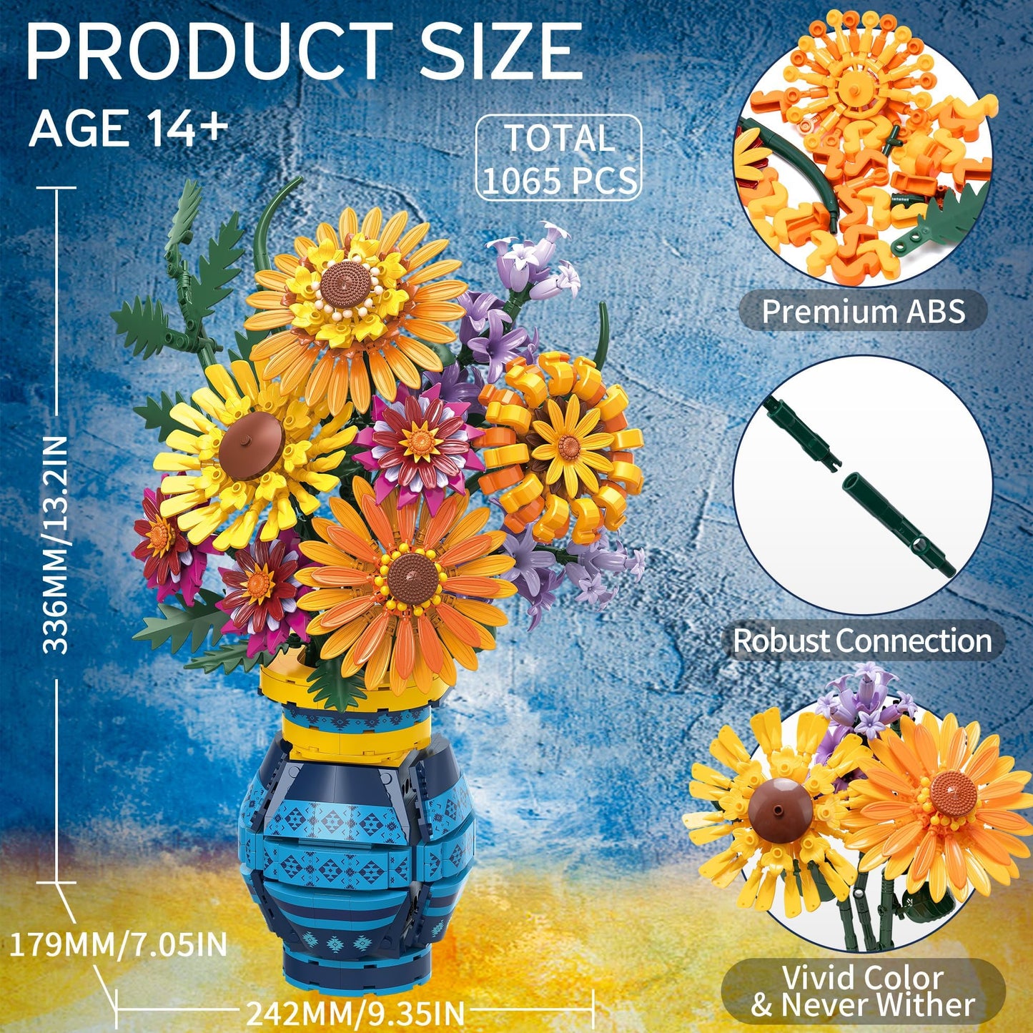 Asoulin Flower Bouquet Building Set with Vase – 1065PCS Sunflower Collection