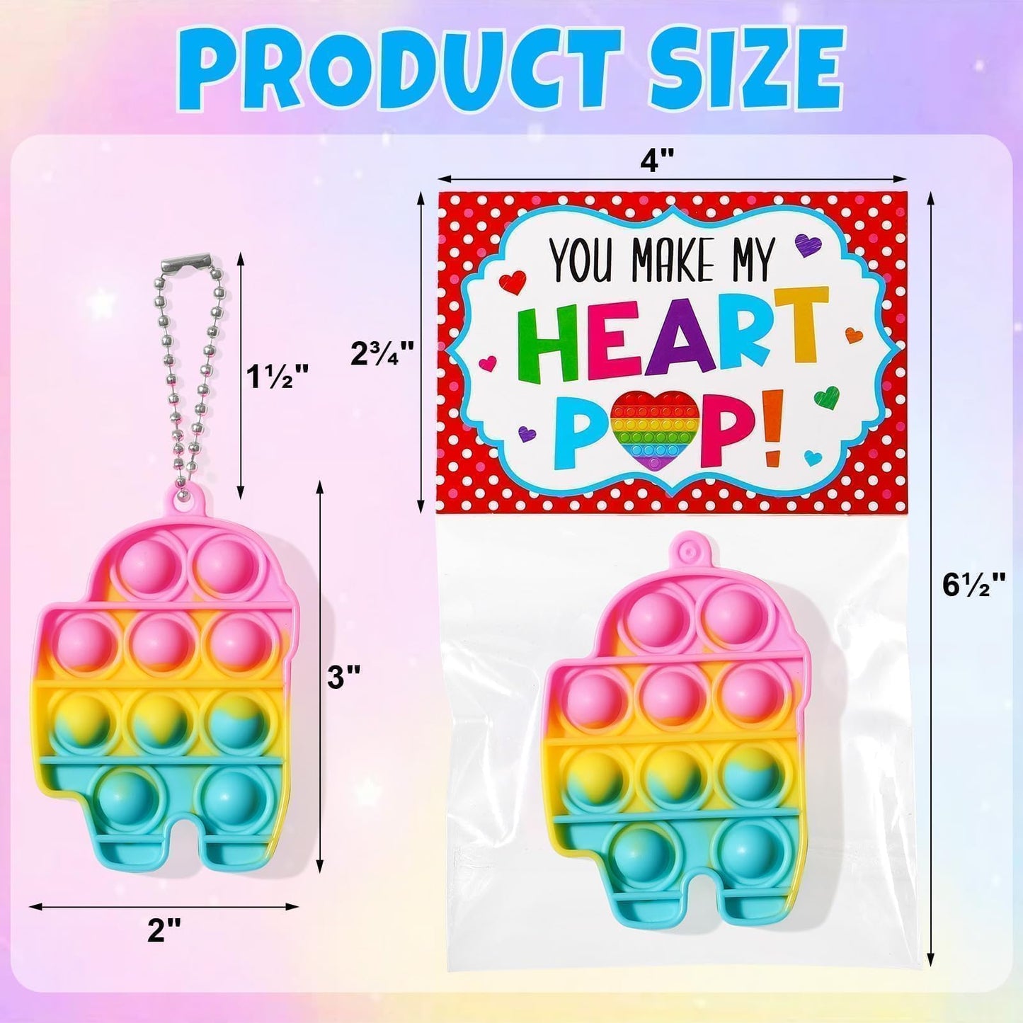 Asoulin 24-Pack Pop Fidget Keychains with Valentines Cards – Classroom Party Favors