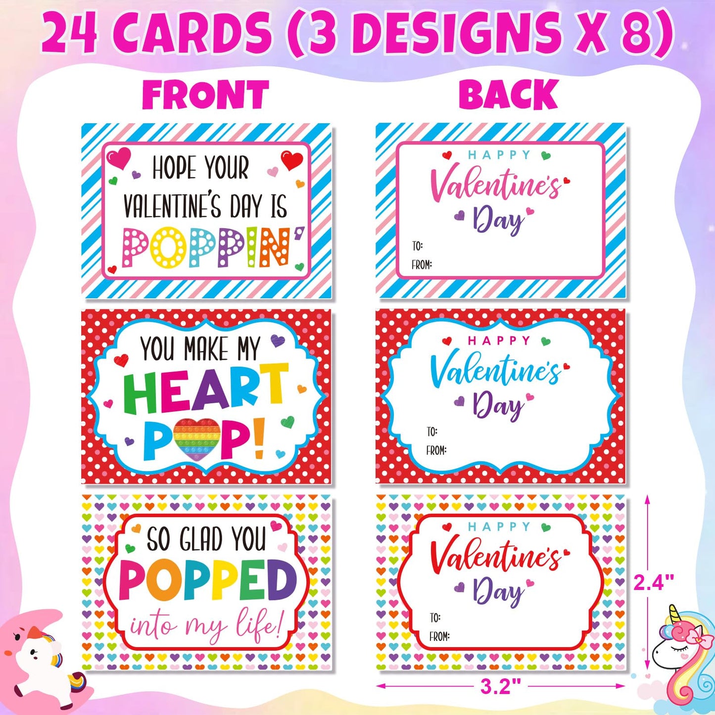 Asoulin 24-Pack Pop Fidget Keychains with Valentines Cards – Classroom Party Favors