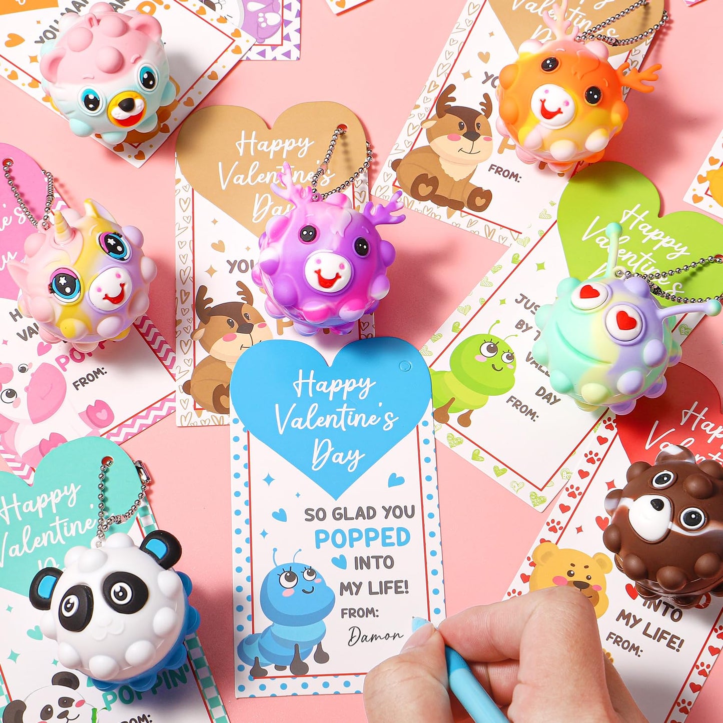 Asoulin 24PCS Valentines Day Cards with 3D Animal Pop Fidgets – Classroom Gifts & Party Favors