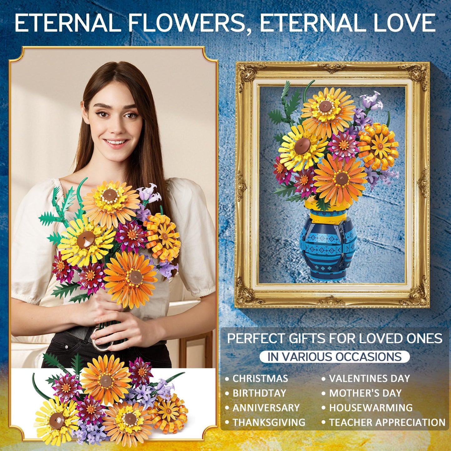 Asoulin Flower Bouquet Building Set with Vase – 1065PCS Sunflower Collection