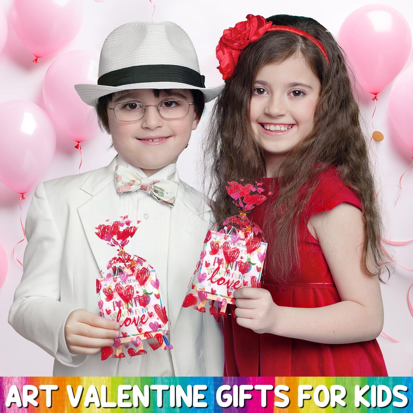 Asoulin 24-Set Mini Acrylic Paint Kit for Kids - Valentines Cards, Wood Easel & Canvases