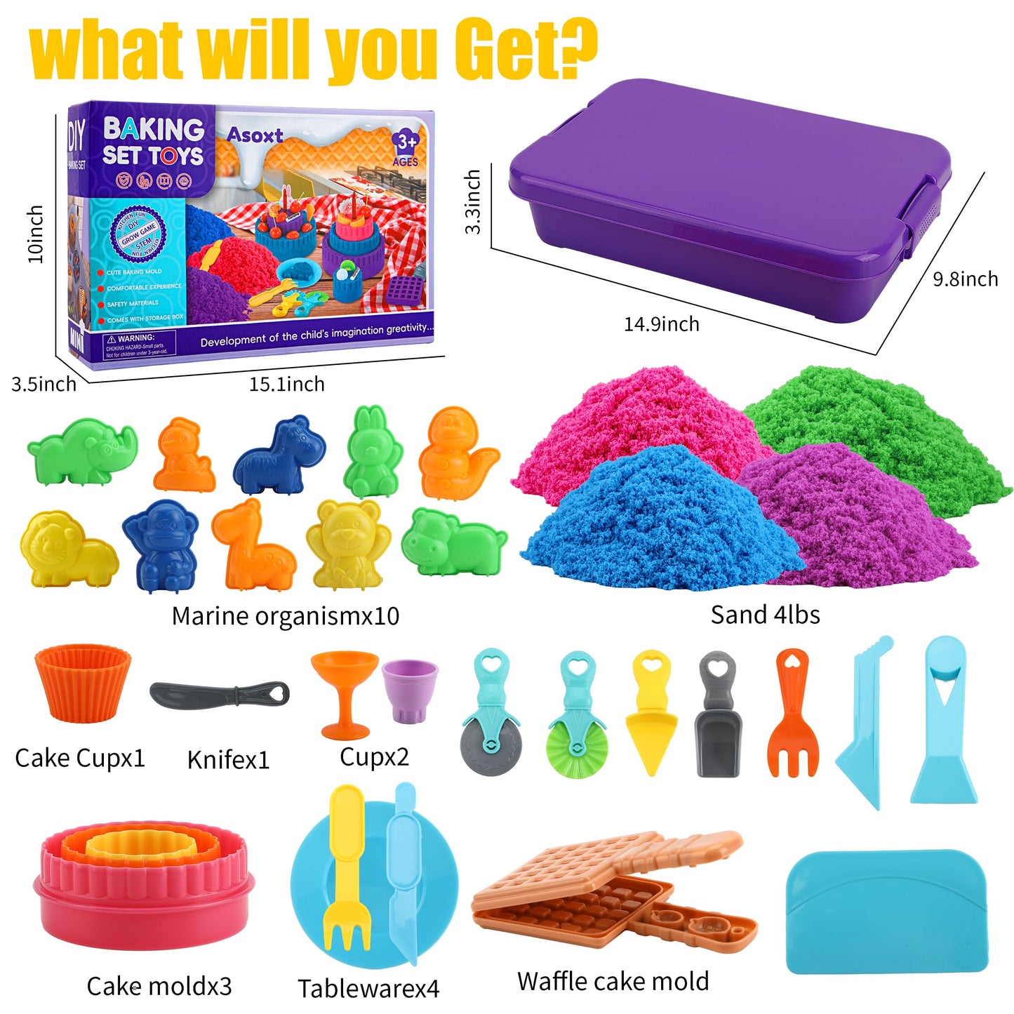 Asoxt 43-Piece Sensory Bin Kit — Sand Art Set for Kids 3-8 | 4 lb Color Sand + 17 Molds