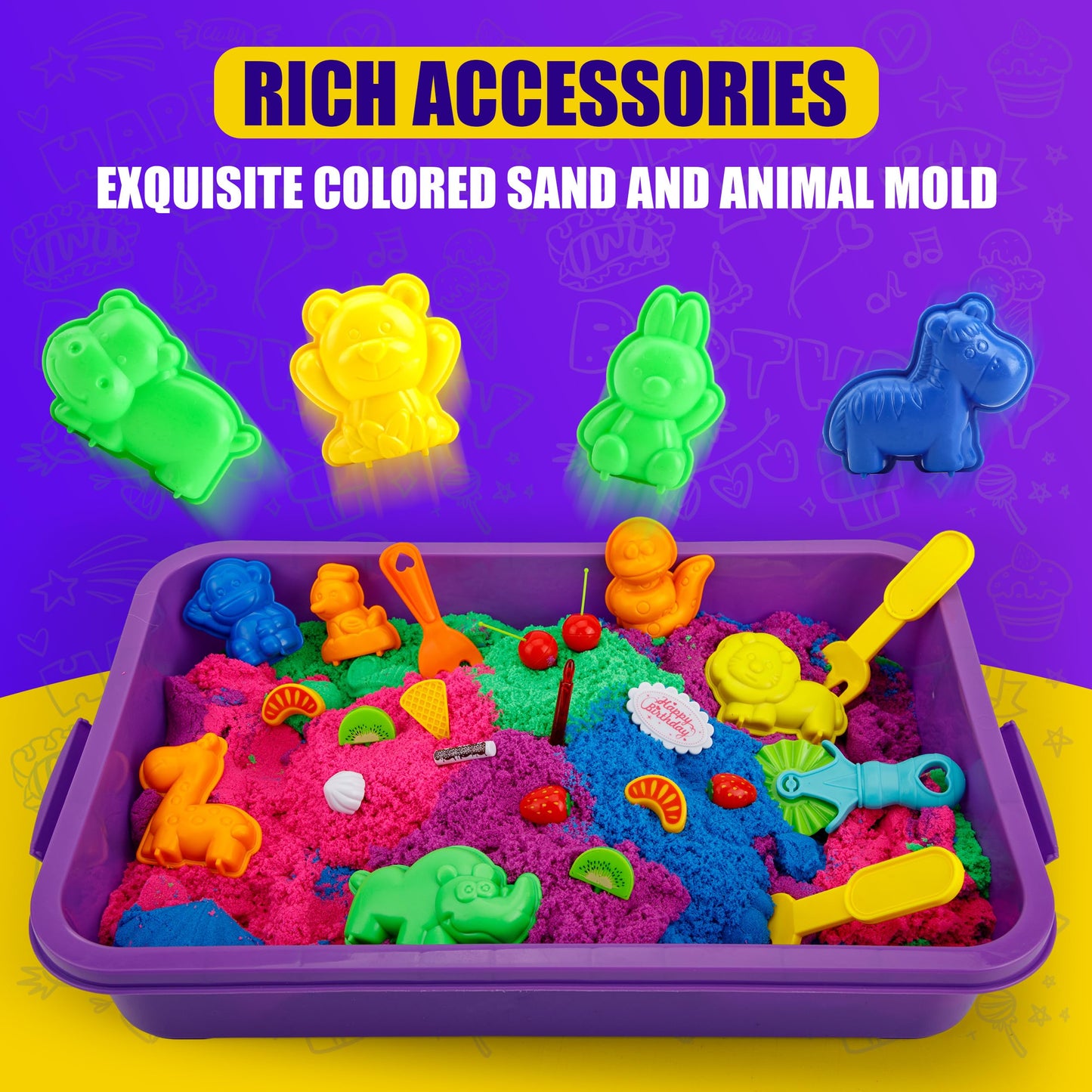 Asoxt 43-Piece Sensory Bin Kit — Sand Art Set for Kids 3-8 | 4 lb Color Sand + 17 Molds