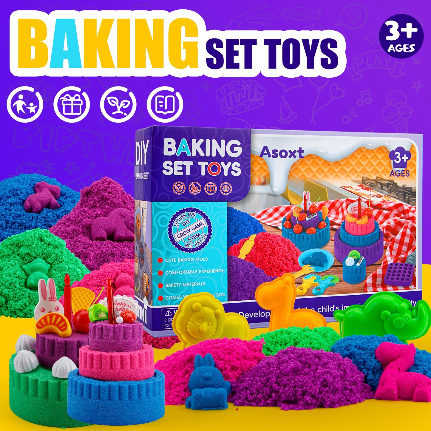 Asoxt 43-Piece Sensory Bin Kit — Sand Art Set for Kids 3-8 | 4 lb Color Sand + 17 Molds