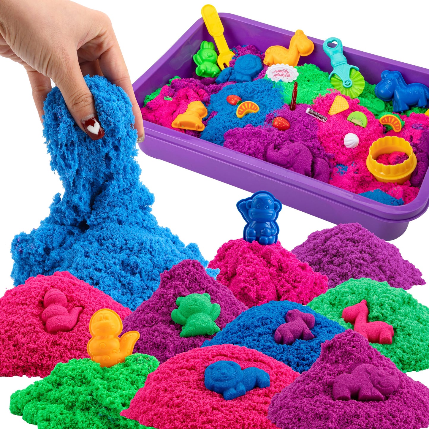 Asoxt 43-Piece Sensory Bin Kit — Sand Art Set for Kids 3-8 | 4 lb Color Sand + 17 Molds