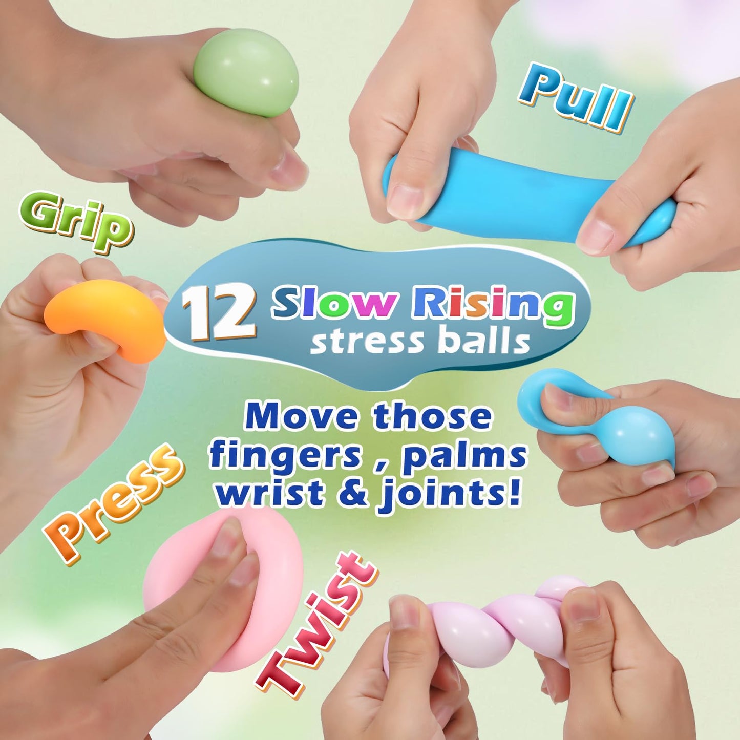 ASPULU 12 Pcs Stress Balls Set – Colorful Fidget Toys for Anxiety Relief, Focus & Fun