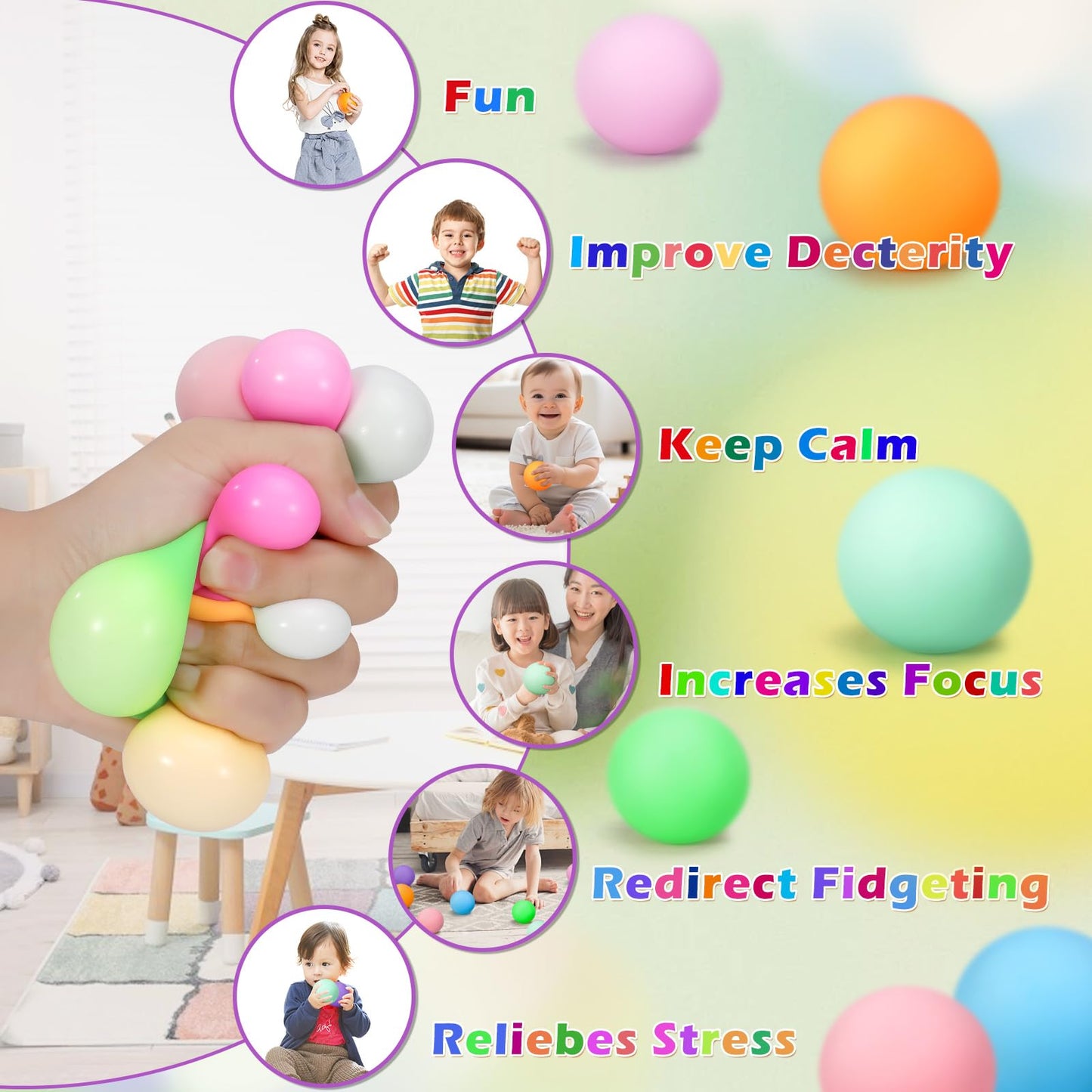 ASPULU 12 Pcs Stress Balls Set – Colorful Fidget Toys for Anxiety Relief, Focus & Fun