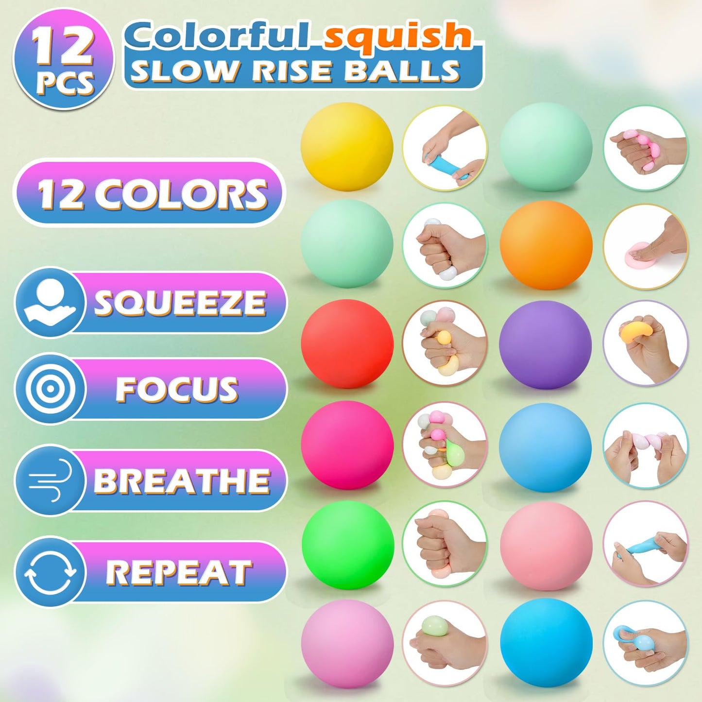 ASPULU 12 Pcs Stress Balls Set – Colorful Fidget Toys for Anxiety Relief, Focus & Fun