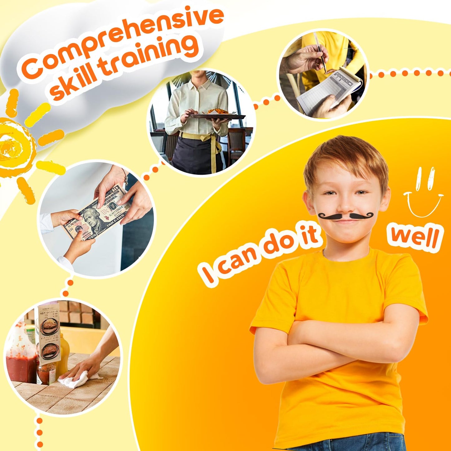 Assorty Restaurant Server Play Set for Kids 3-8 | Dress-Up, Play Food & Money