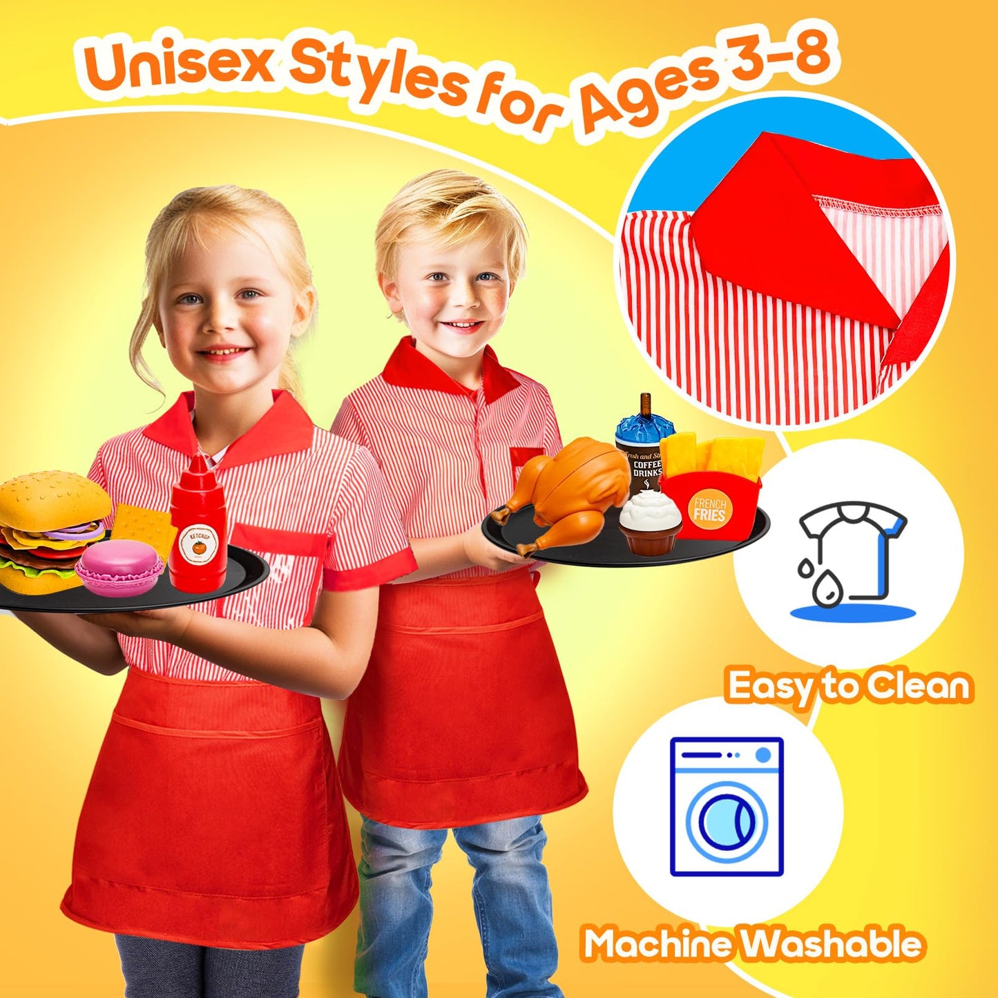 Assorty Restaurant Server Play Set for Kids 3-8 | Dress-Up, Play Food & Money