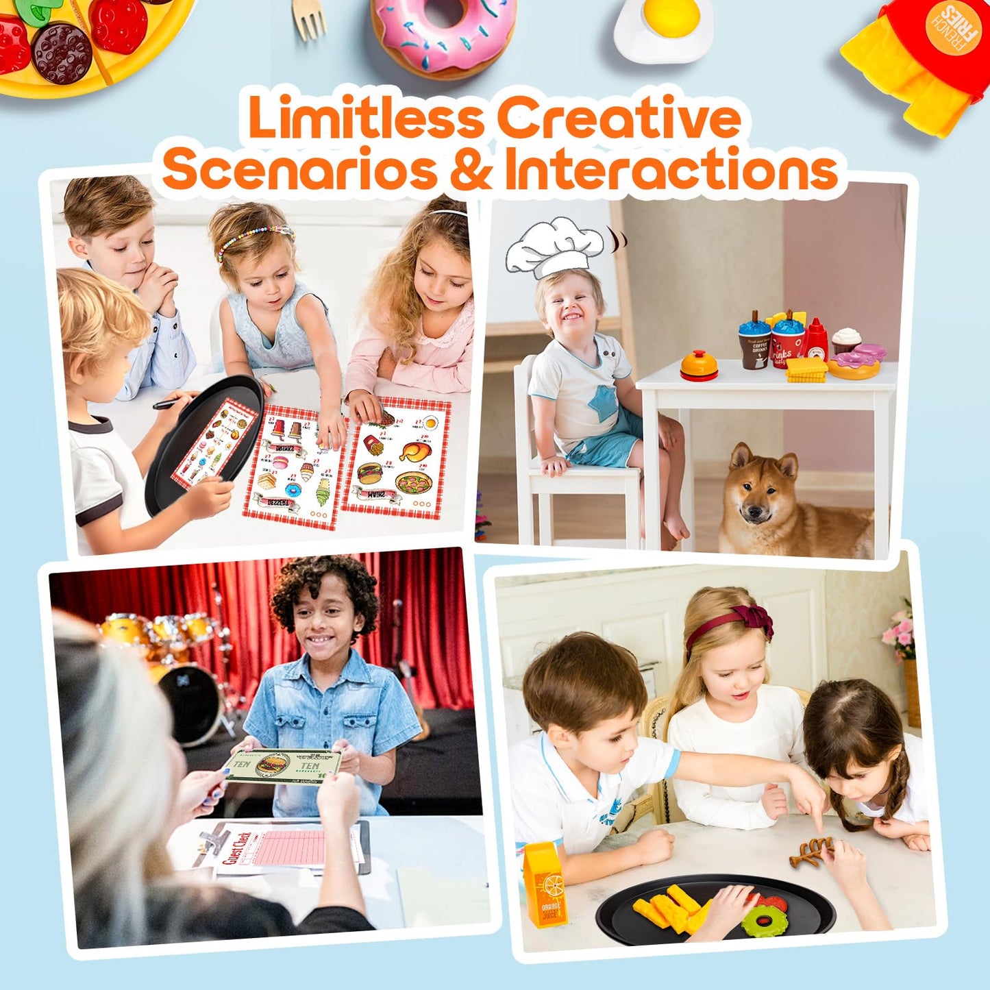 Assorty Restaurant Server Play Set for Kids 3-8 | Dress-Up, Play Food & Money