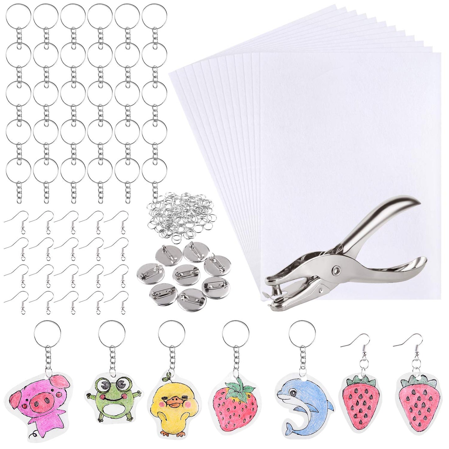 ASTARON 181Pcs Shrinking Plastic Sheets Kit – Craft Keychains, Earrings & Brooches for Kids