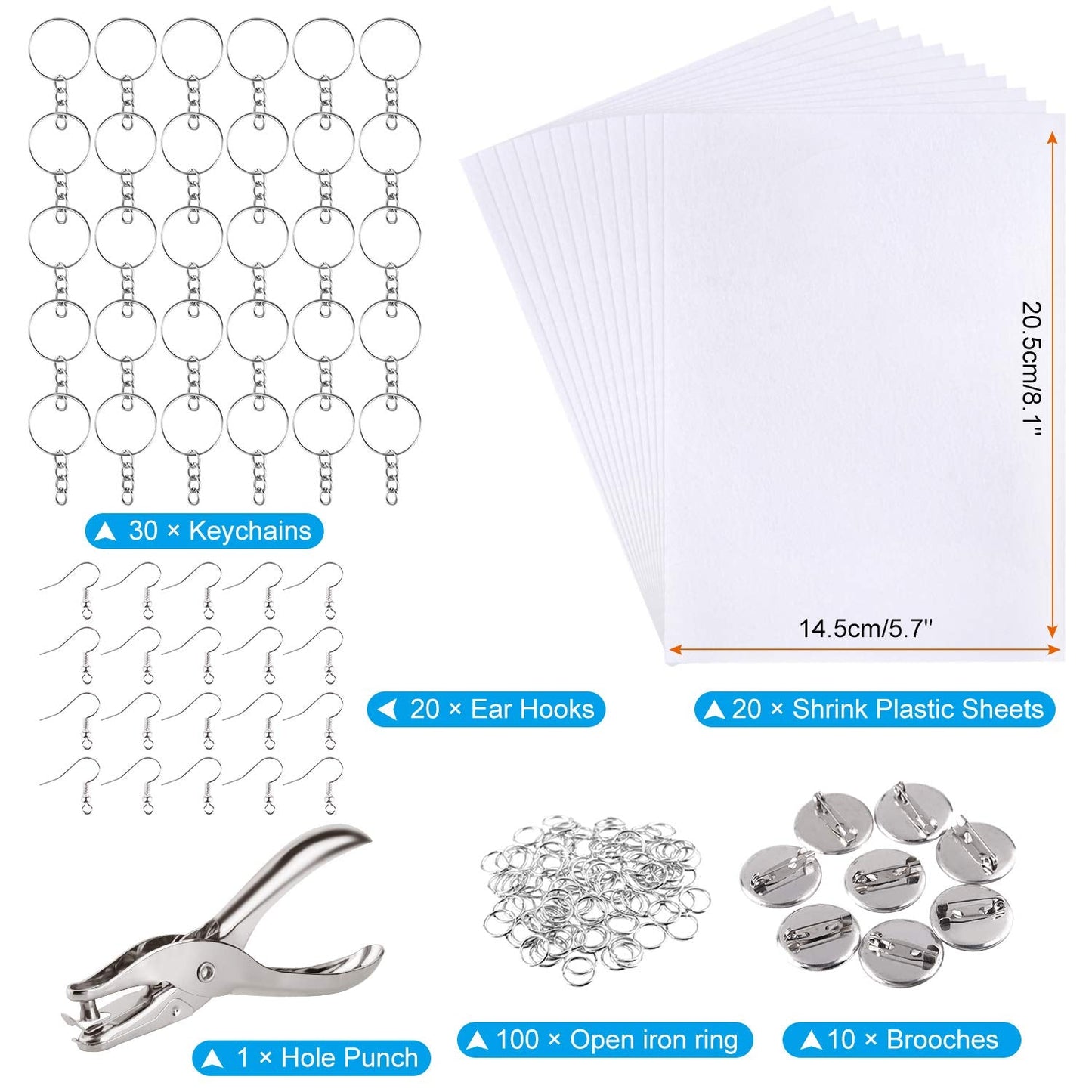 ASTARON 181Pcs Shrinking Plastic Sheets Kit – Craft Keychains, Earrings & Brooches for Kids