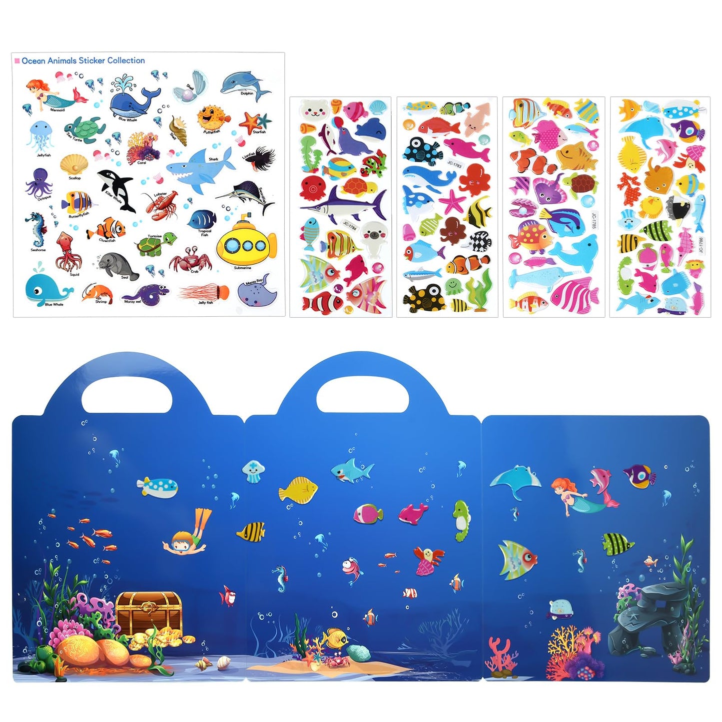 ASTARON Reusable Ocean Sticker Book for Toddlers – 88 Pcs Travel & Quiet Time Activities (2–6)