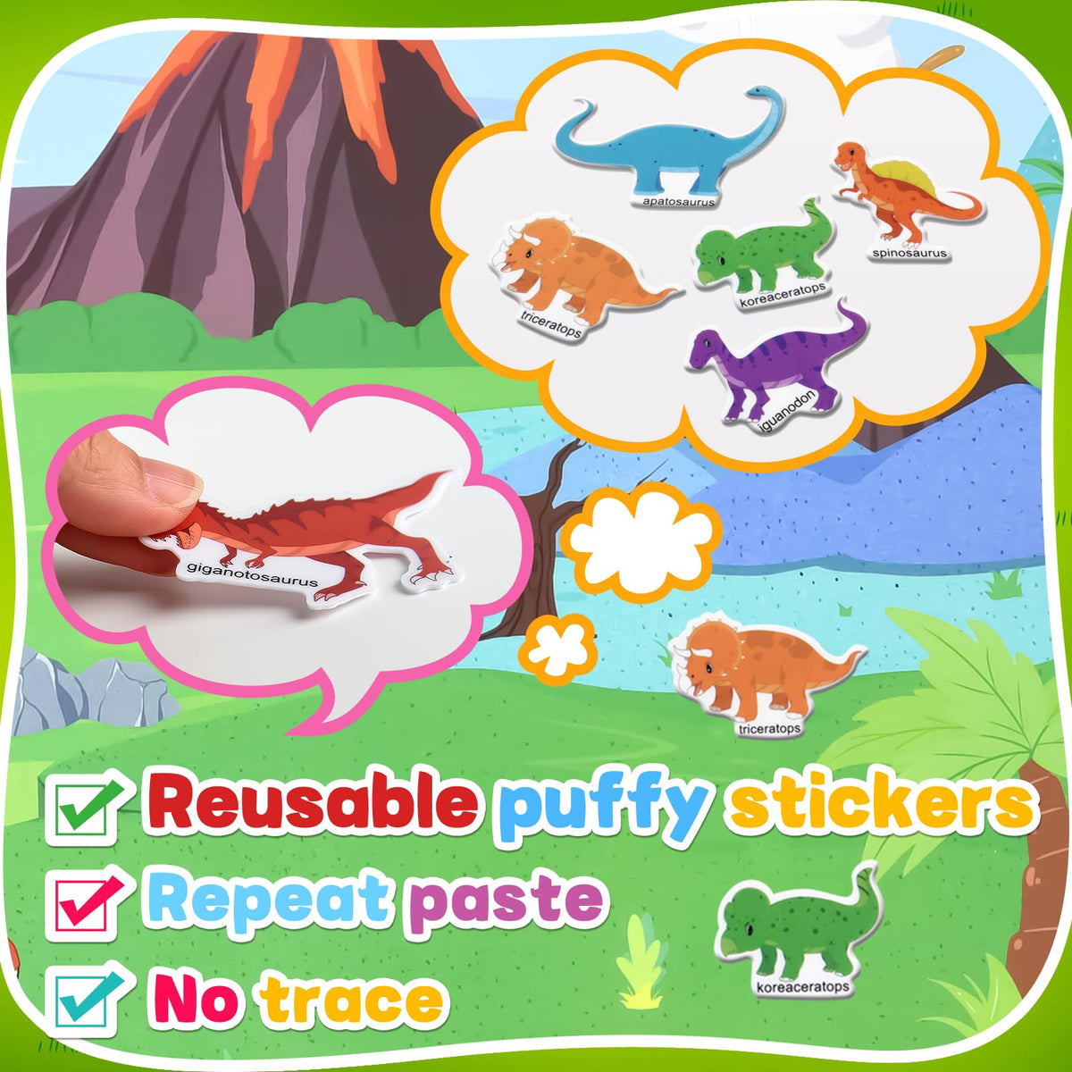 ASTARON 3 Pack Reusable 3D Puffy Sticker Book for Kids 3-6 | Jelly Stickers & Travel Busy Book