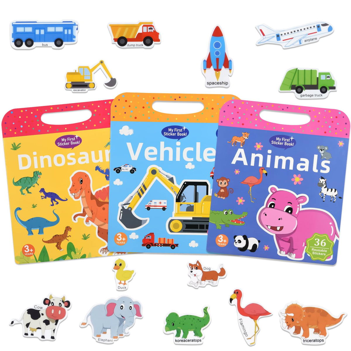 ASTARON 3 Pack Reusable 3D Puffy Sticker Book for Kids 3-6 | Jelly Stickers & Travel Busy Book