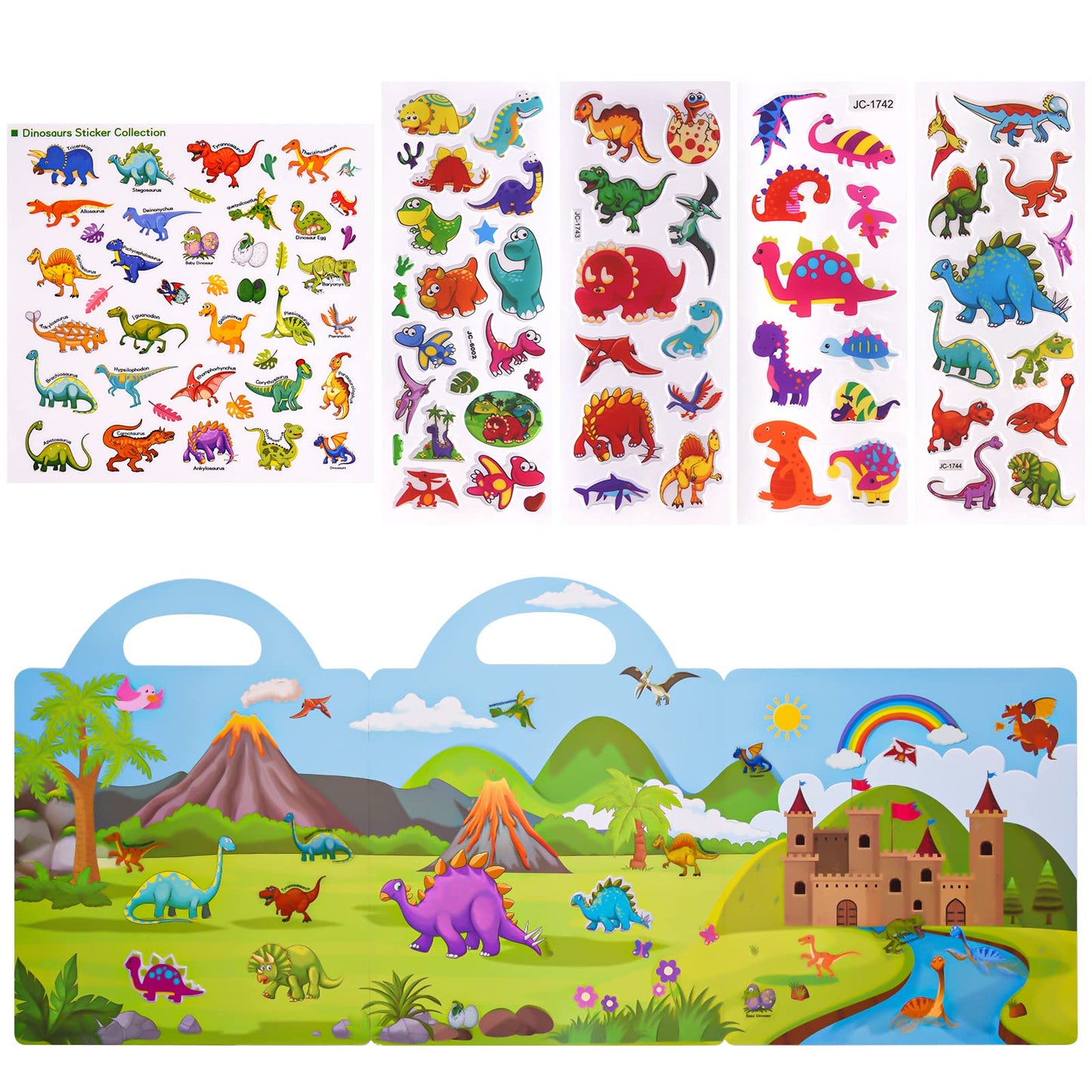 ASTARON Reusable Dinosaur Sticker Book for Toddlers - 88 Stickers & Travel Activities