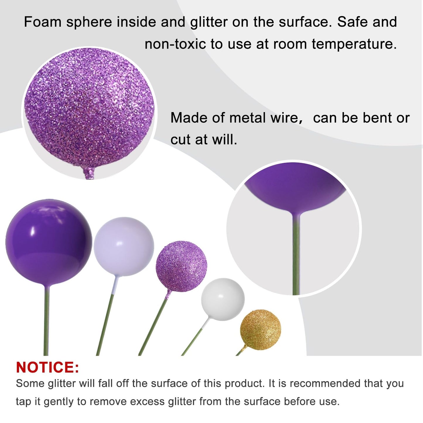 ASTARON 50 Pcs Ball Cake Topper Sticks – Purple Series Mini Balloons for Cakes