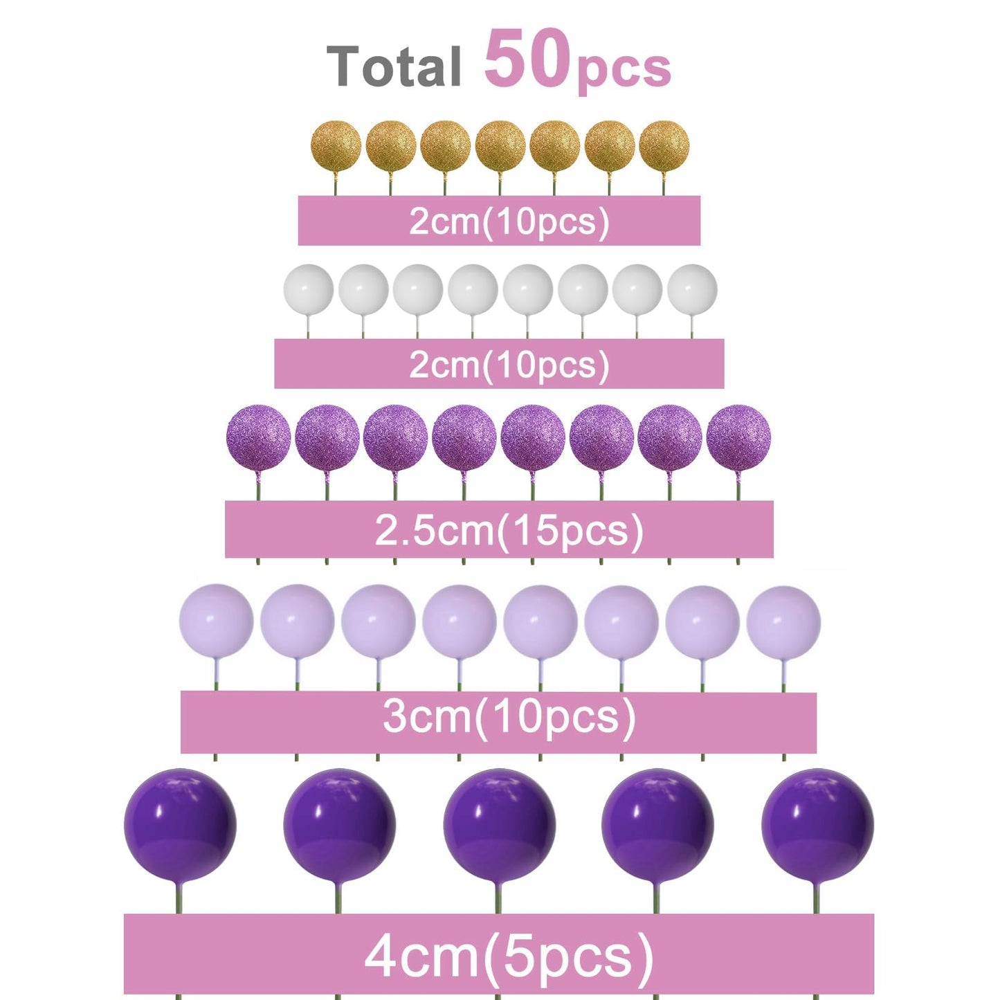 ASTARON 50 Pcs Ball Cake Topper Sticks – Purple Series Mini Balloons for Cakes