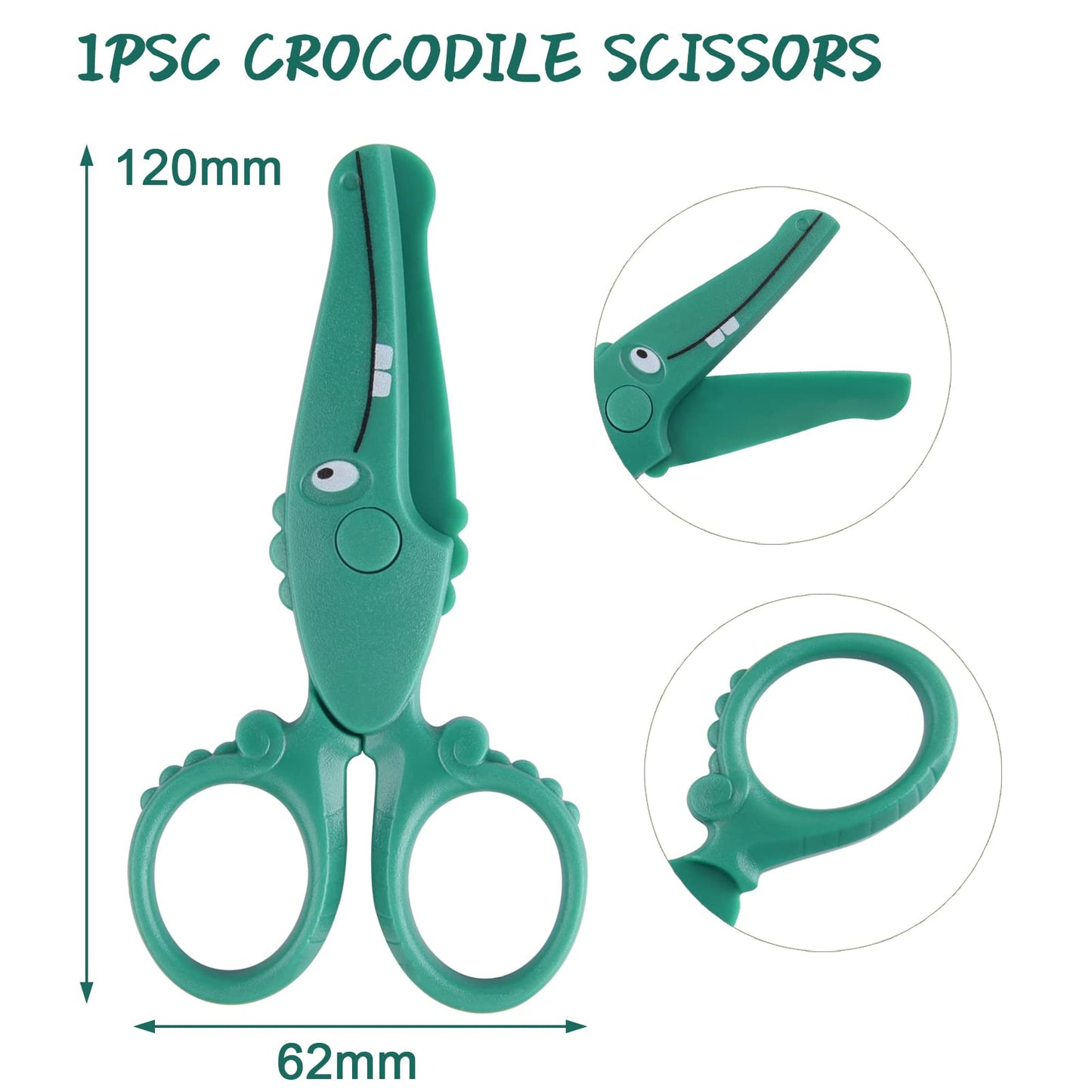 ASTARON Toddler Safety Scissors – Crocodile Design, Left/Right-Handed, Safe Plastic Blades