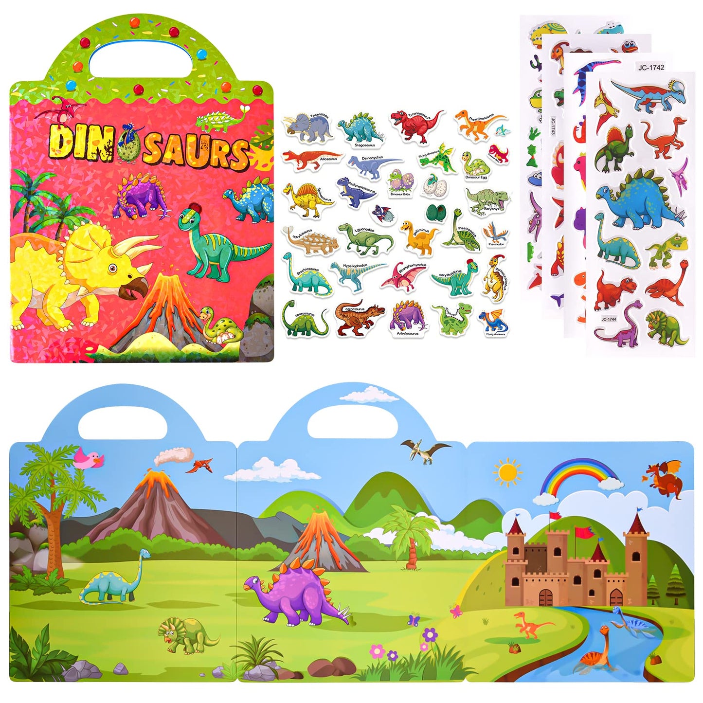 ASTARON Reusable Dinosaur Sticker Book for Toddlers - 88 Stickers & Travel Activities